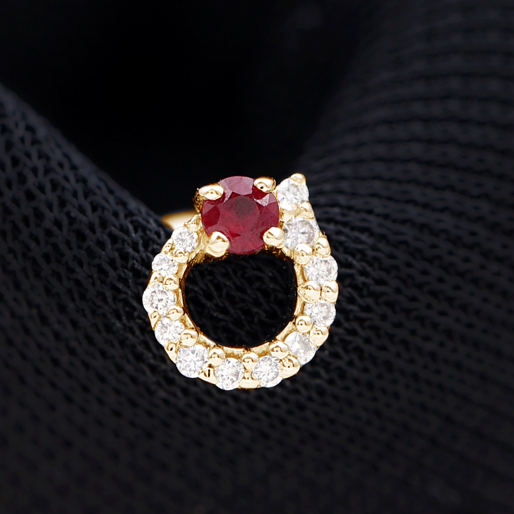 Round Ruby and Diamond Circle Helix Earring AAA - Rosec Jewels