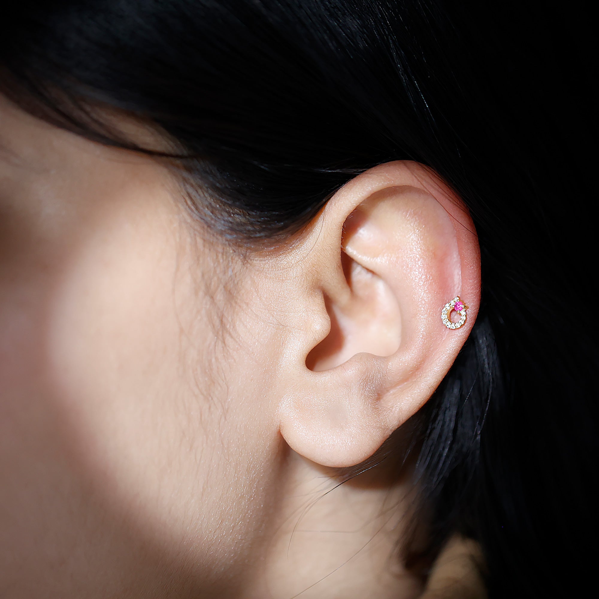 Round Ruby and Diamond Circle Helix Earring AAA - Rosec Jewels