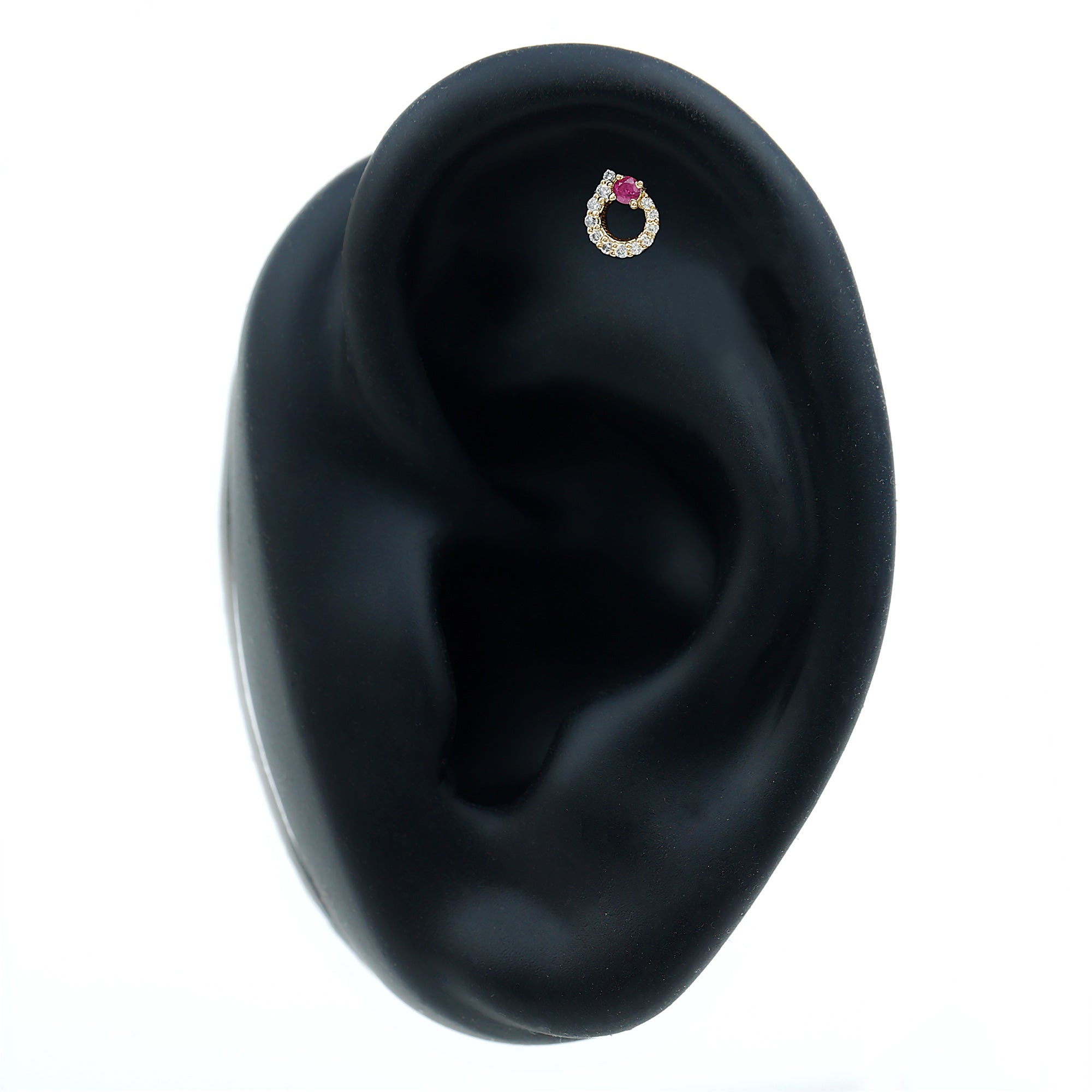 Round Ruby and Diamond Circle Helix Earring AAA - Rosec Jewels