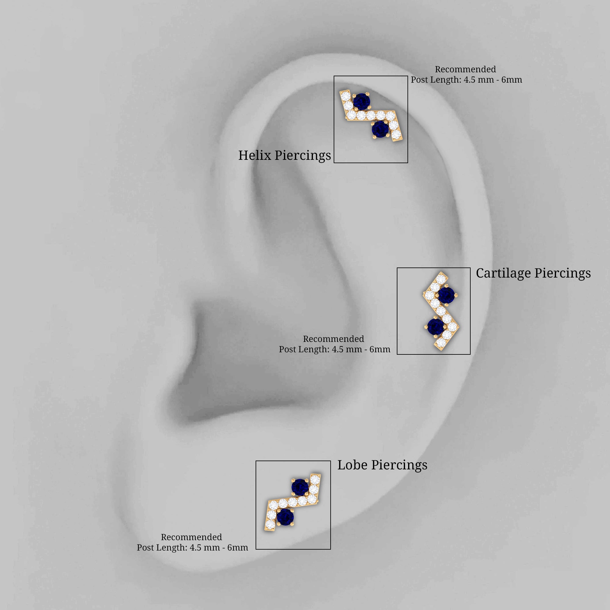 Blue Sapphire and Lab Grown Diamond Zig Zag Helix Earring AAA - Rosec Jewels