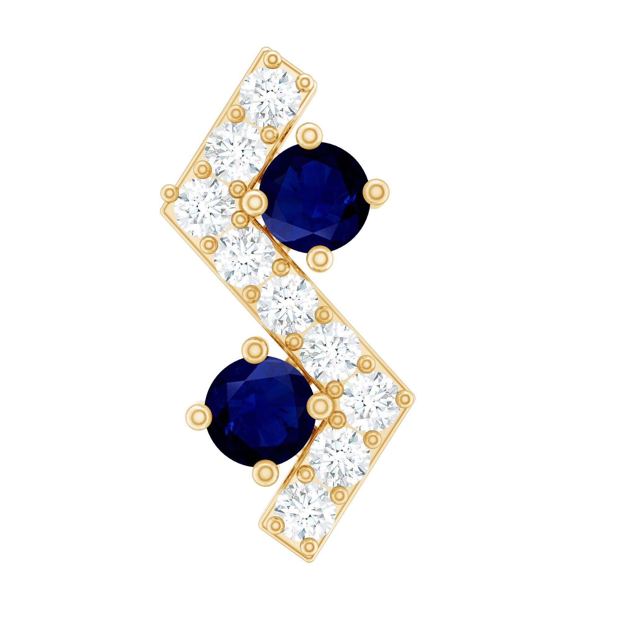 Blue Sapphire and Lab Grown Diamond Zig Zag Helix Earring AAA - Rosec Jewels