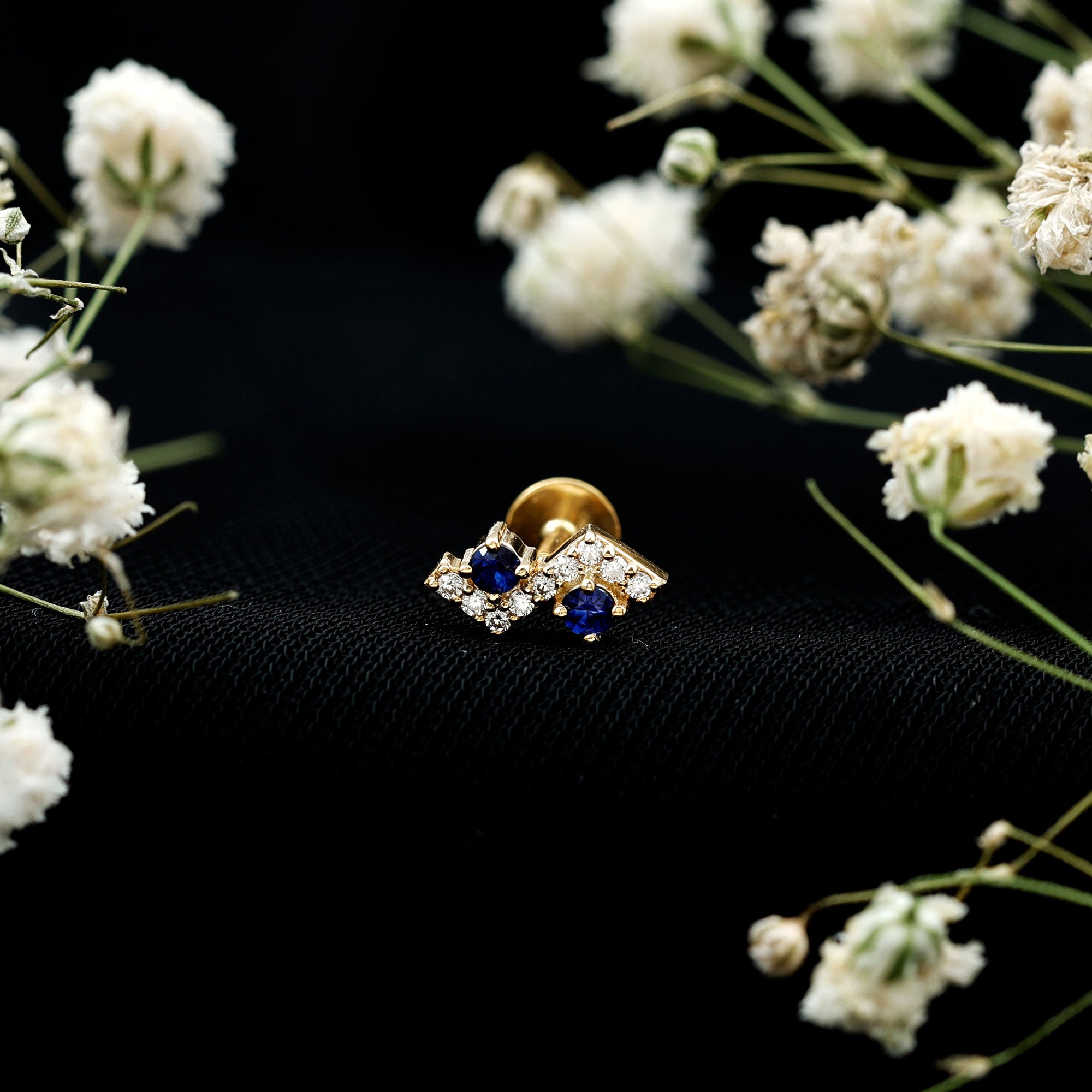 Blue Sapphire and Lab Grown Diamond Zig Zag Helix Earring AAA - Rosec Jewels