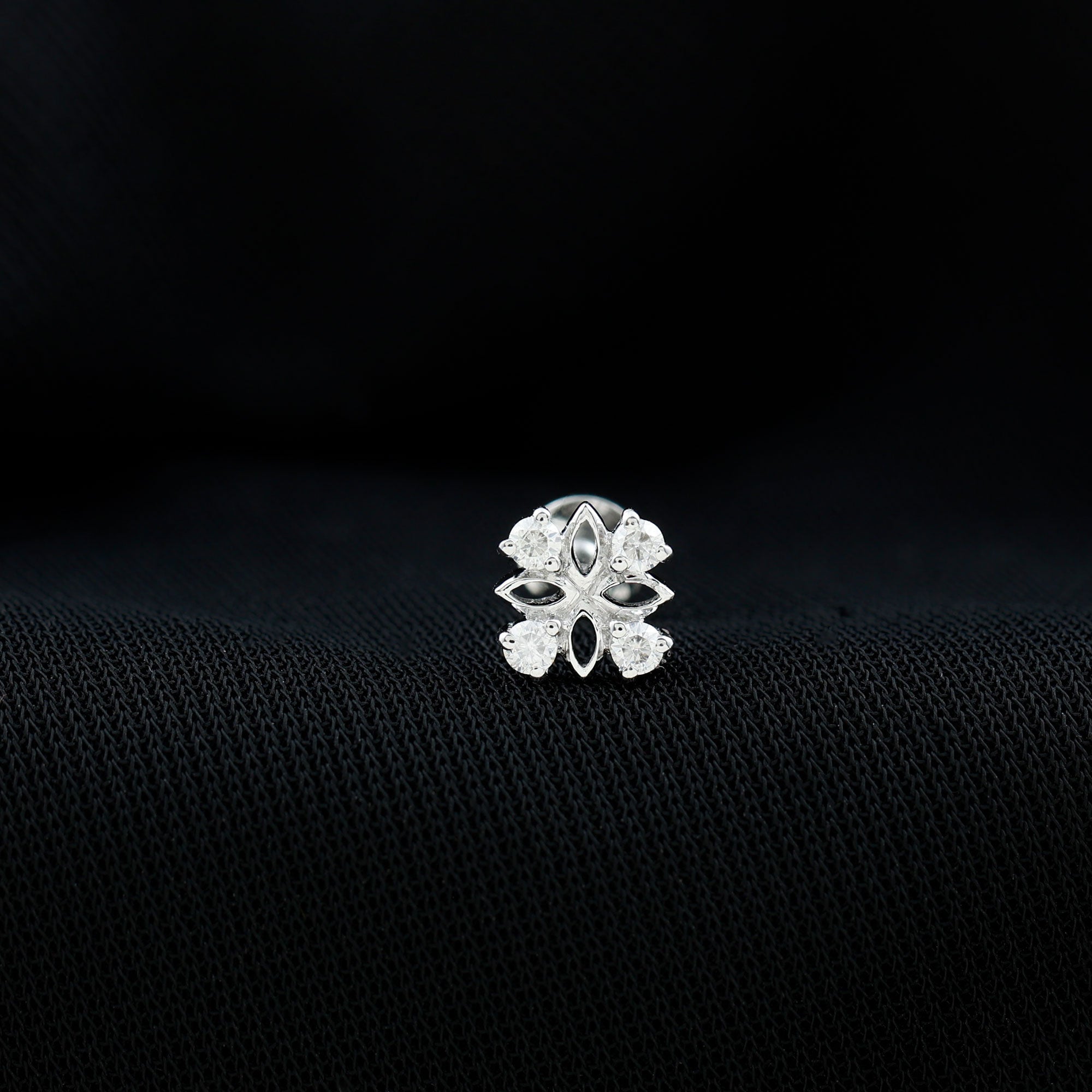 Round Moissanite Flower Earring for Cartilage Piercing D-VS1 - Rosec Jewels