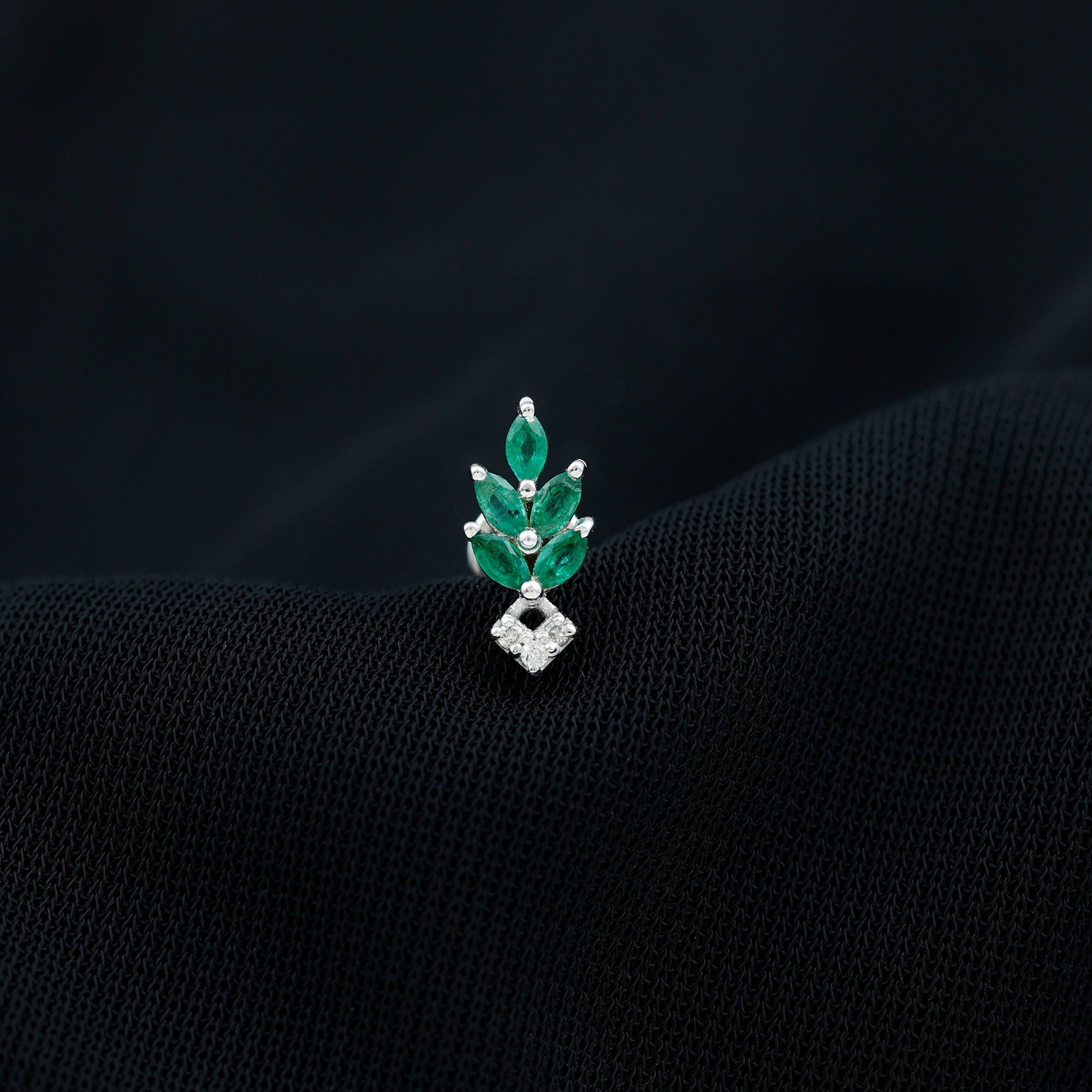 Real Emerald and Diamond Leaf Cartilage Earring AAA - Rosec Jewels