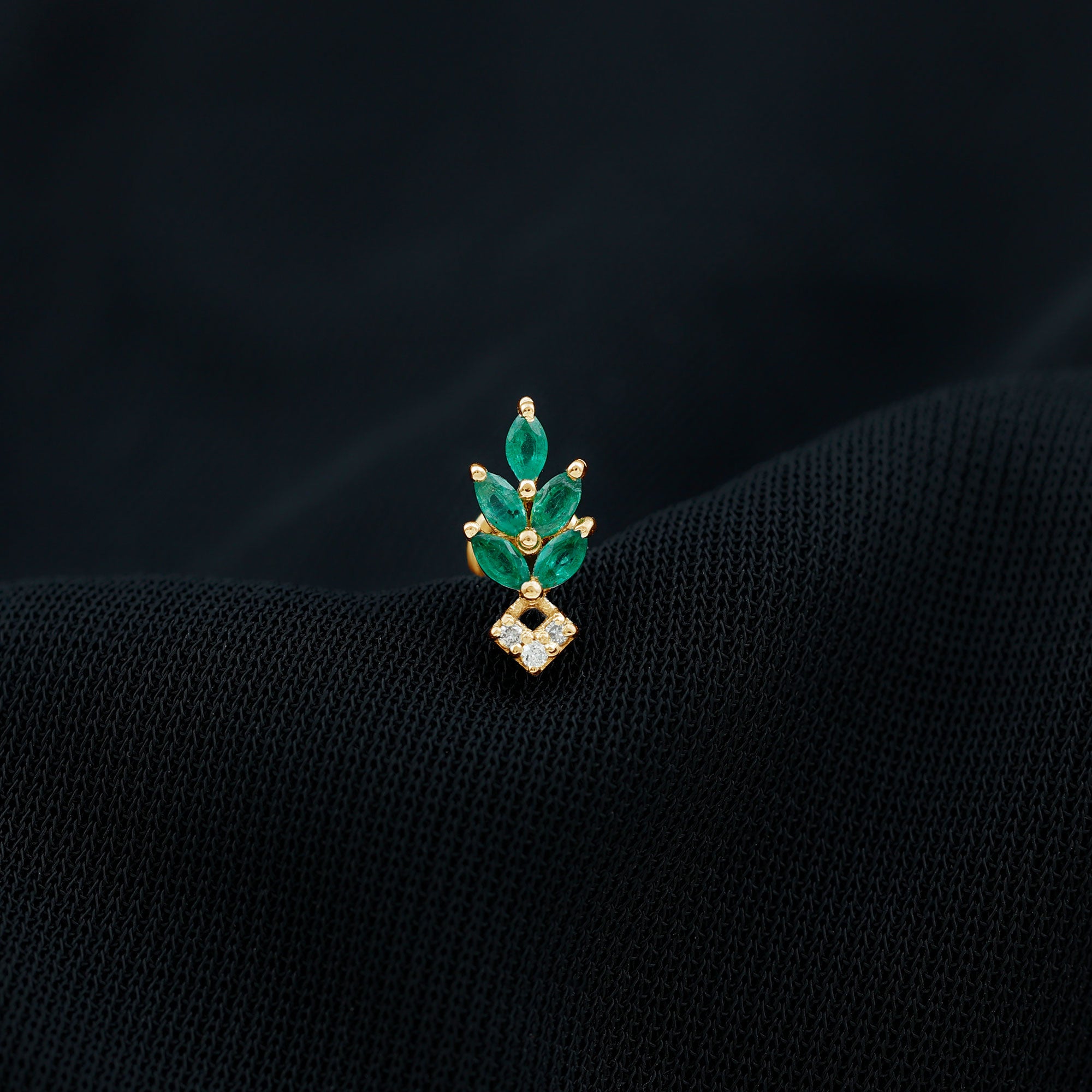 Real Emerald and Diamond Leaf Cartilage Earring AAA - Rosec Jewels