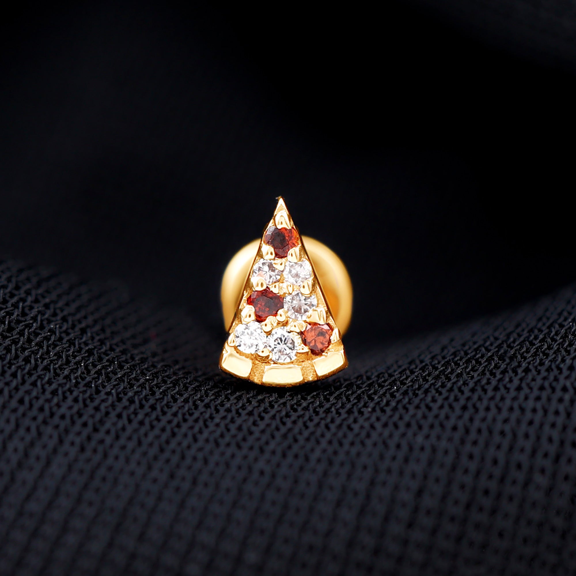 Round Cut Garnet and Diamond Pizza Slice Helix Earring AAA - Rosec Jewels