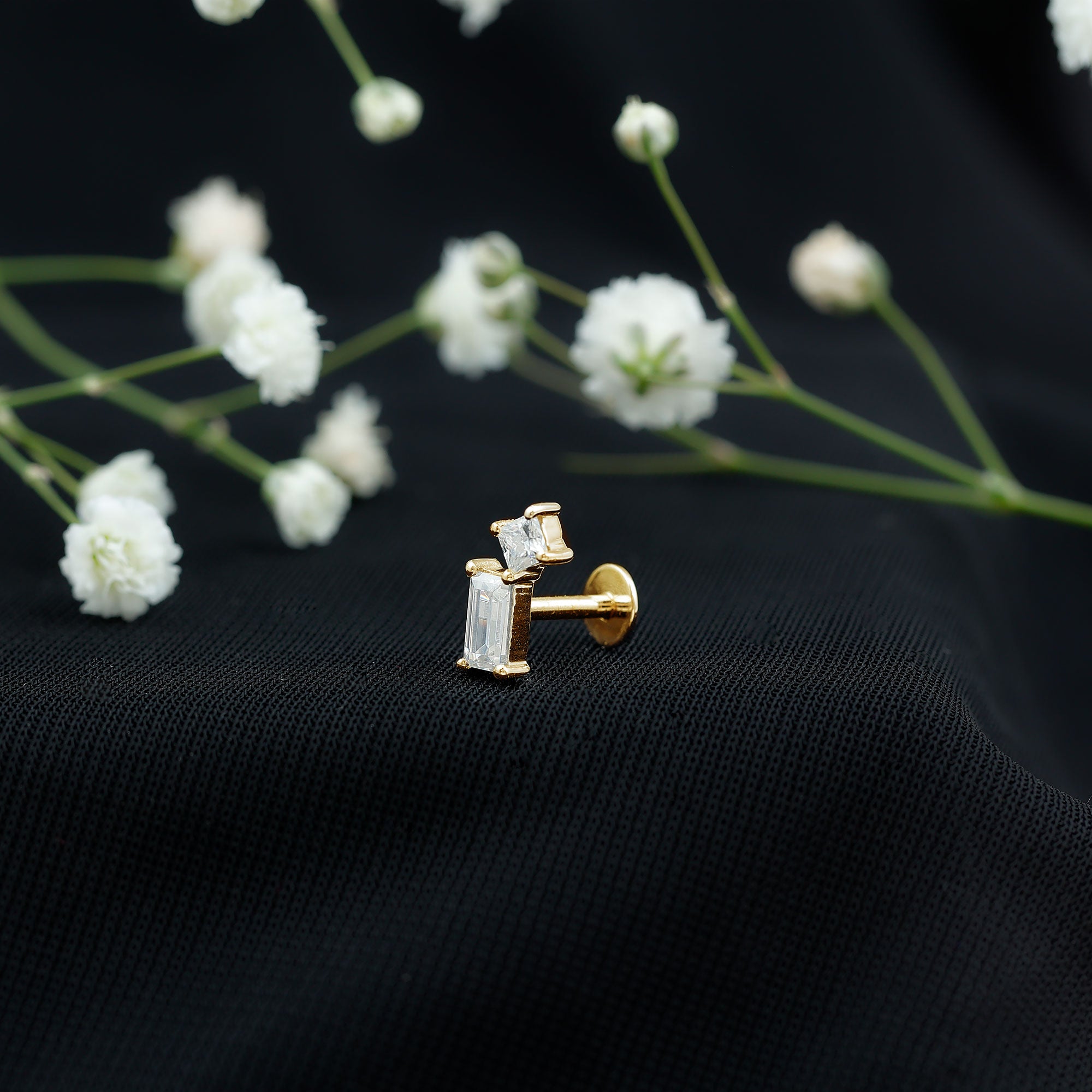 Baguette and Princess Cut Moissanite 2 Stone Helix Earring D-VS1 - Rosec Jewels