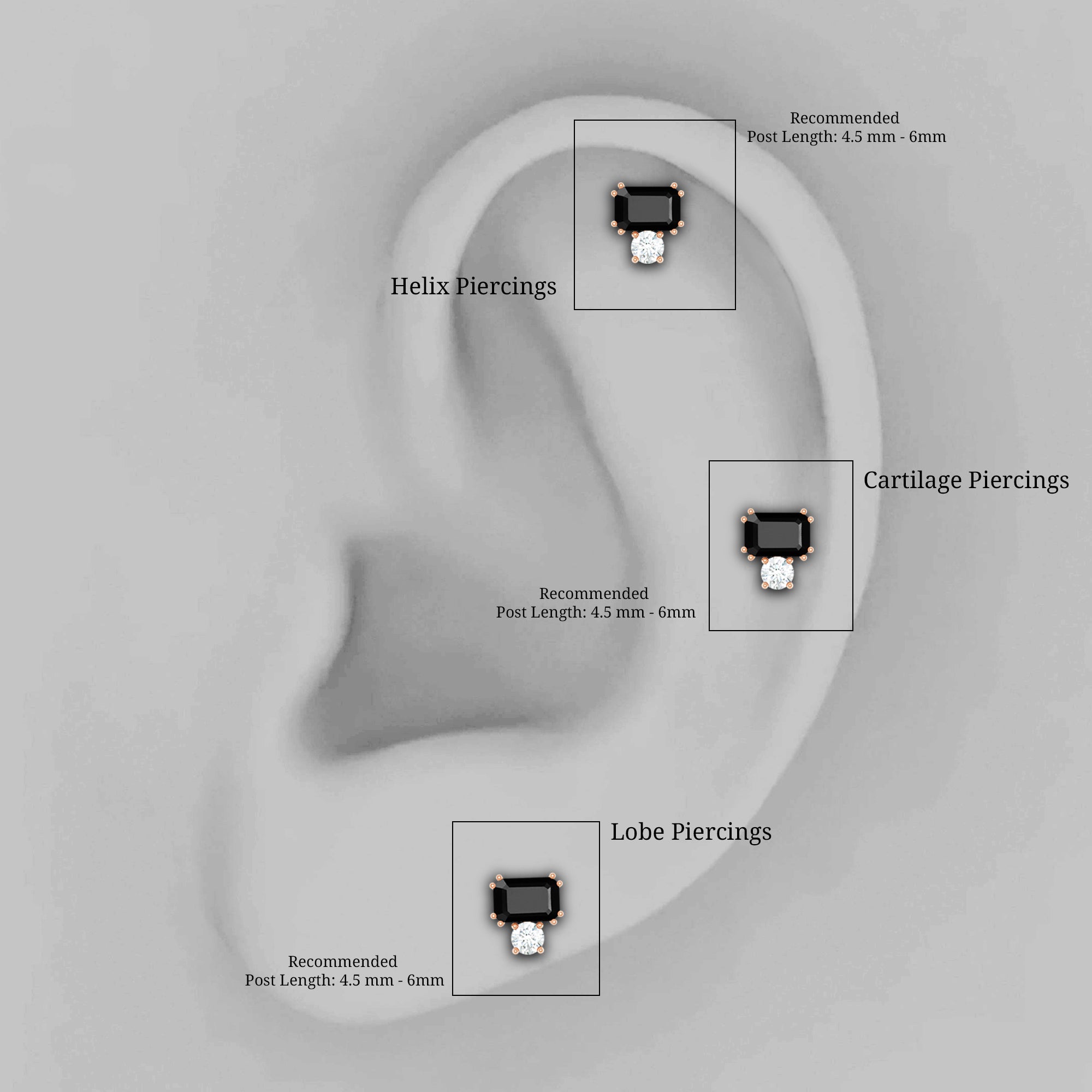 Lab Grown Black and White Diamond Helix Piercing Earring AAAA ( Synthetic ) - Rosec Jewels