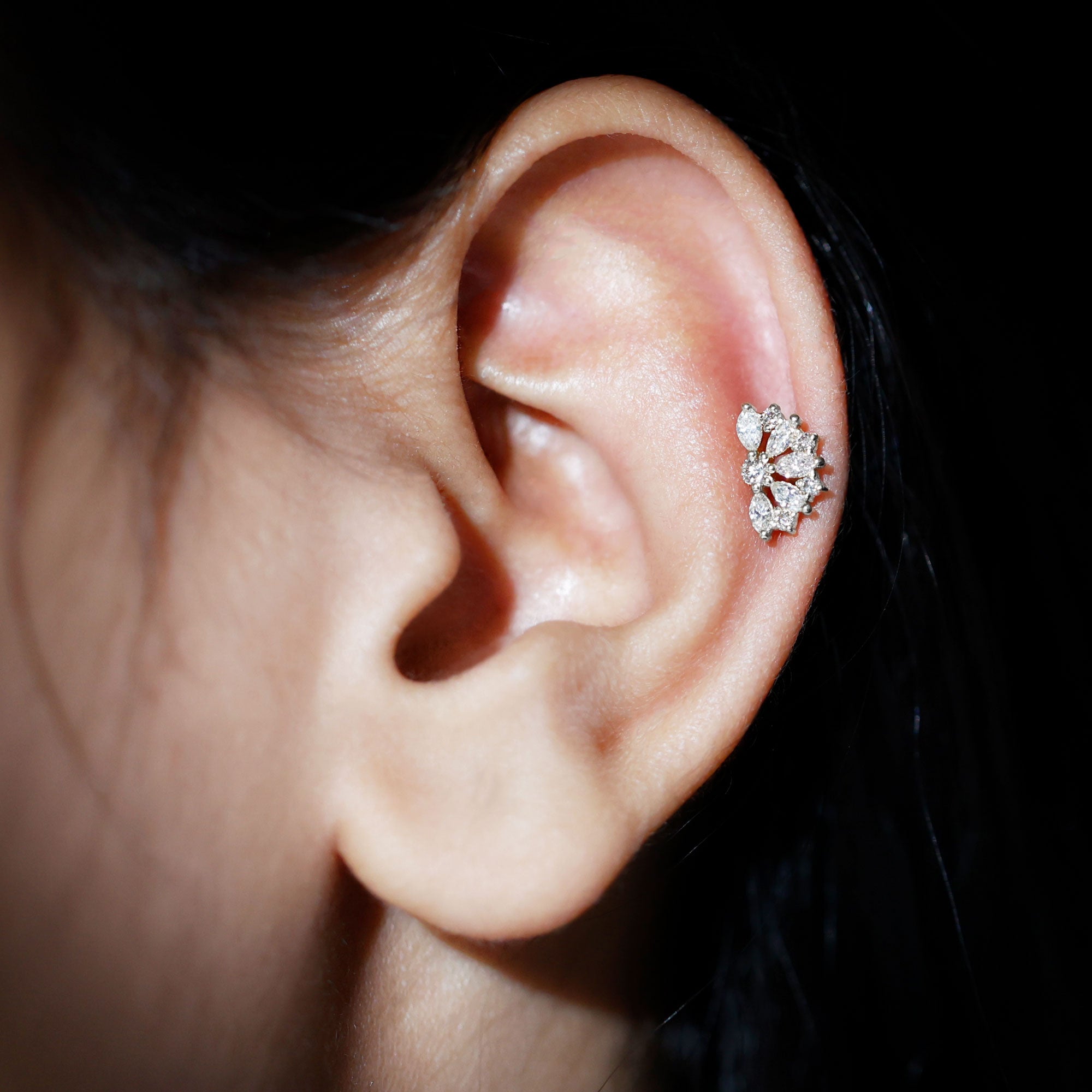 Natural Marquise and Round Diamond Floral Cartilage Earring Natural - ( HI-SI ) - Rosec Jewels
