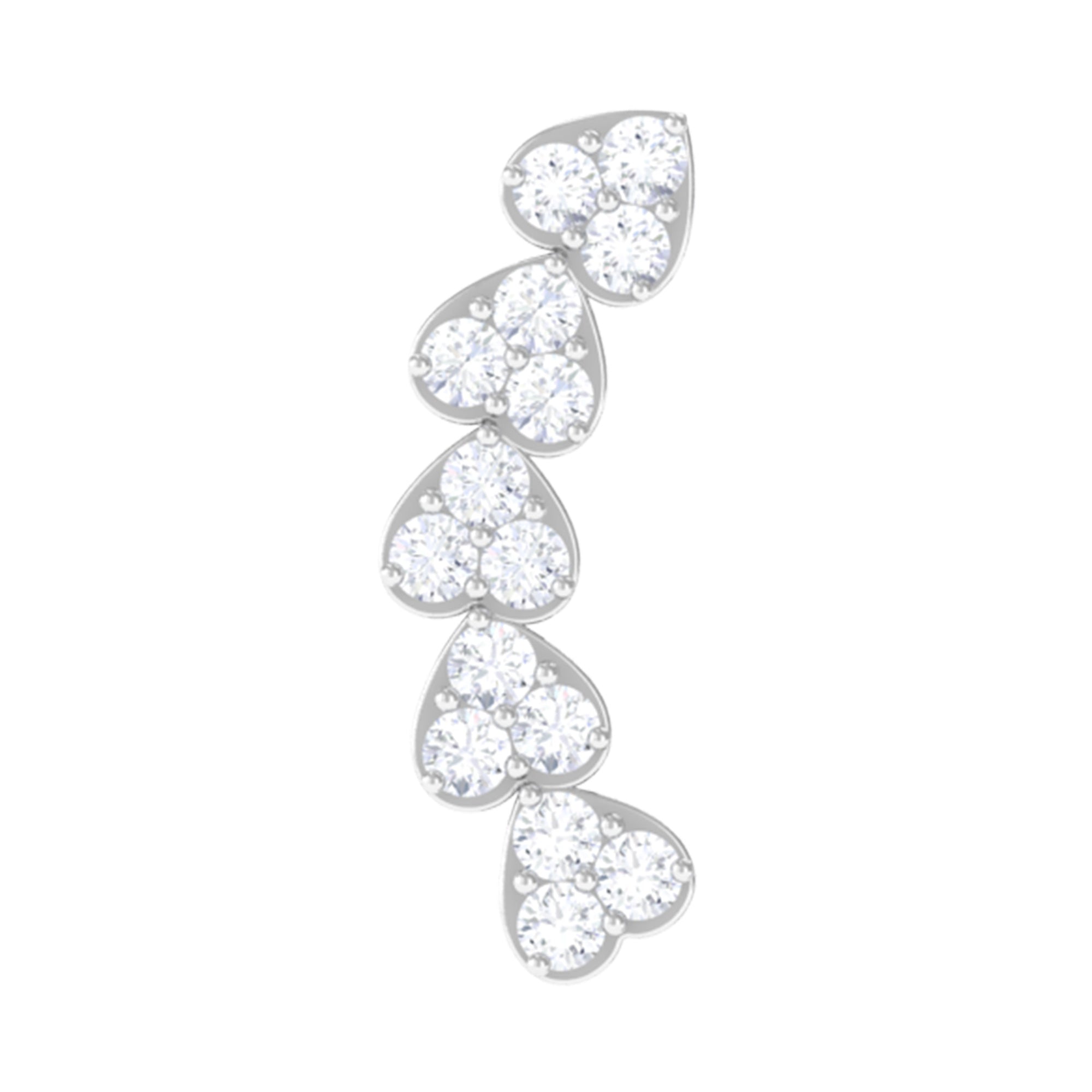 Certified Moissanite Heart Curved Crawler Earring D-VS1 - Rosec Jewels