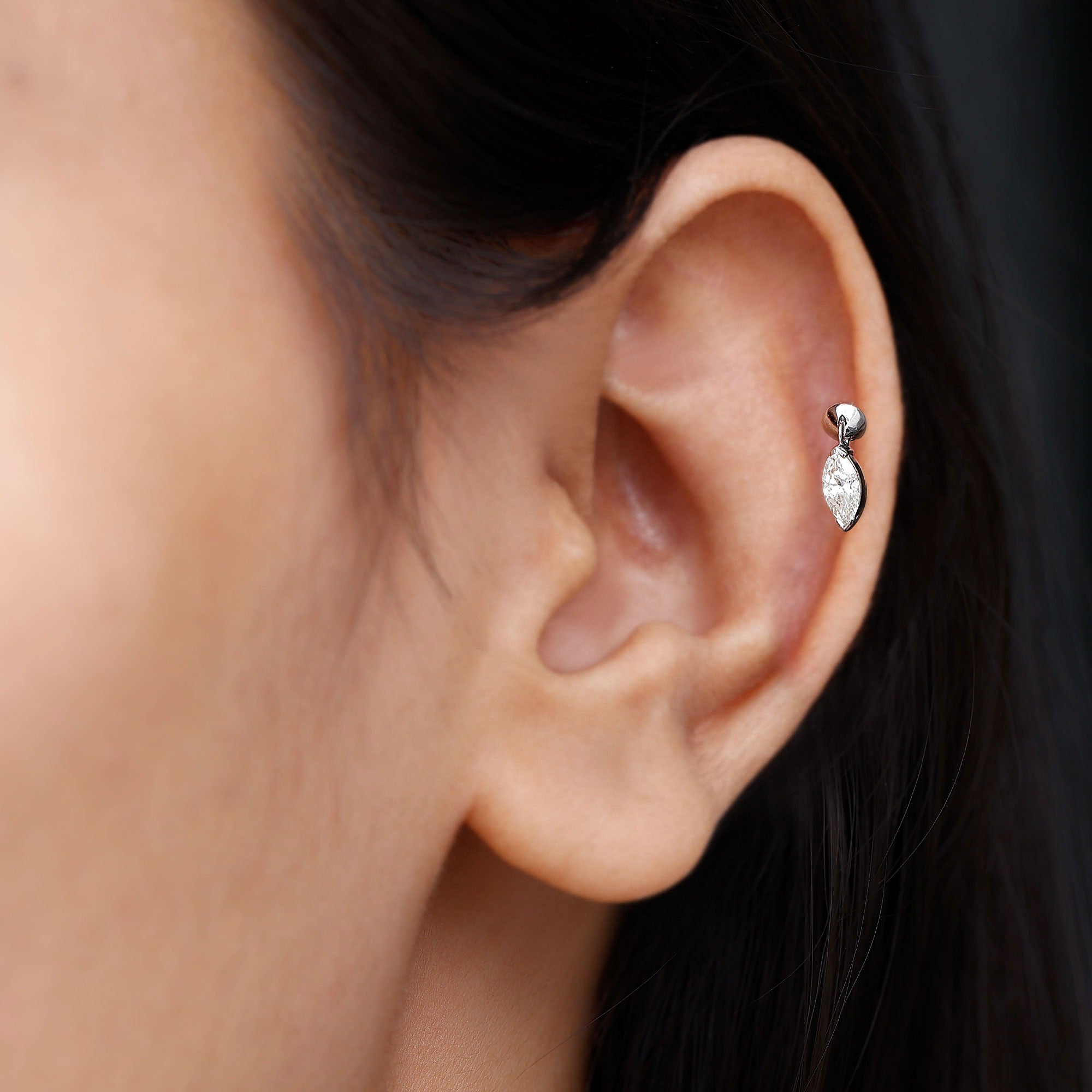 Marquise Diamond Cartilage Dangle Earring Natural - ( HI-SI ) - Rosec Jewels
