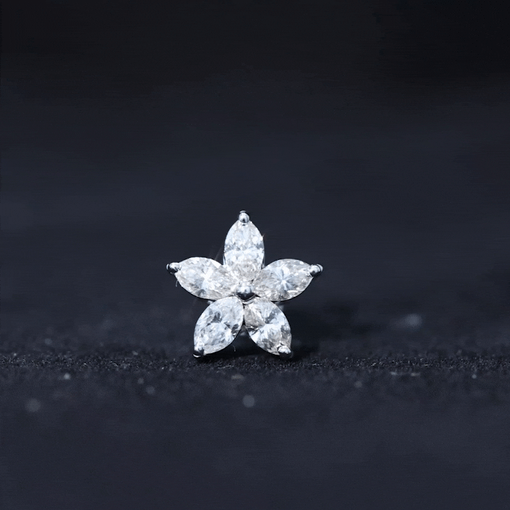 Marquise Cut Moissanite Floral Earring for Cartilage Piercing D-VS1 - Rosec Jewels