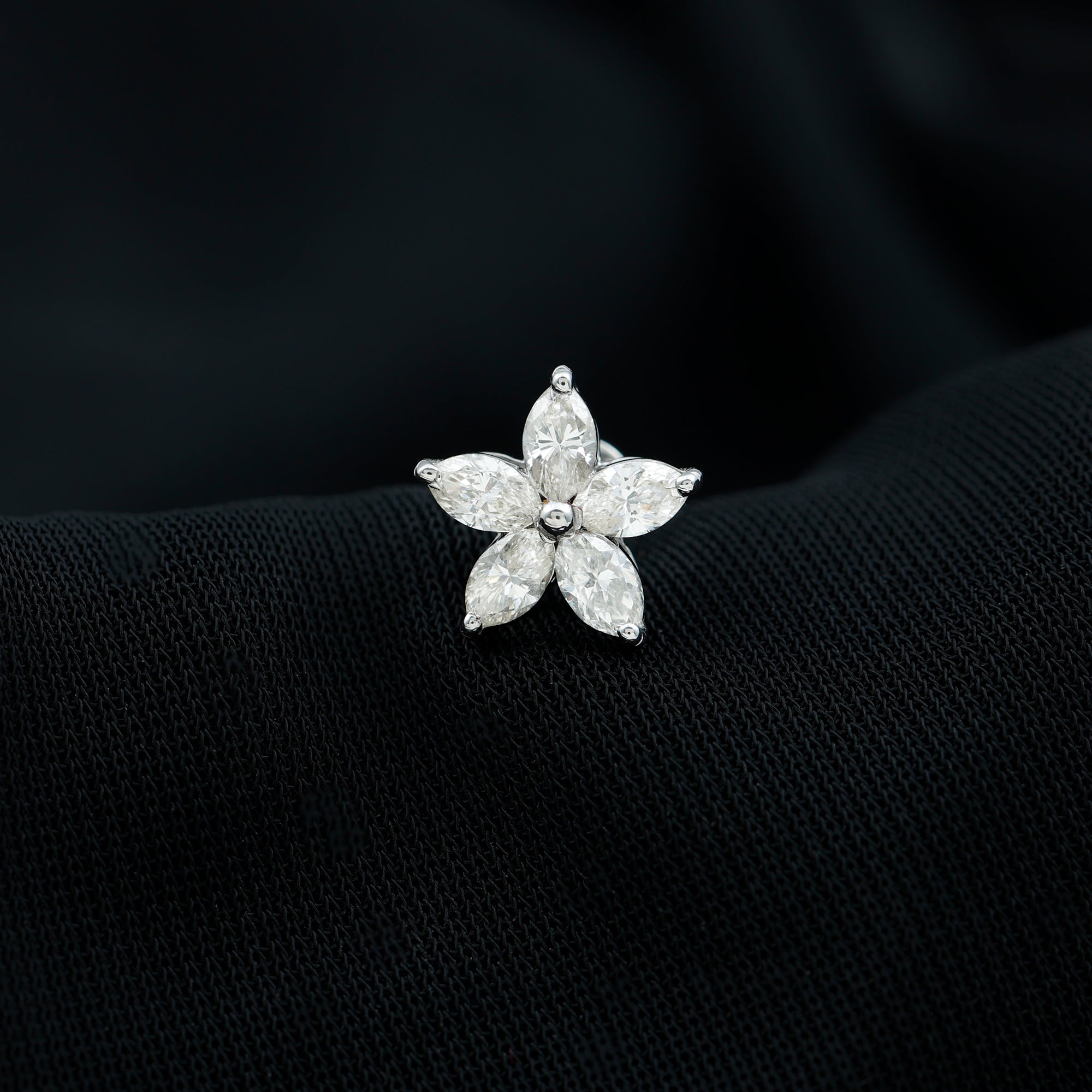Marquise Cut Moissanite Floral Earring for Cartilage Piercing D-VS1 - Rosec Jewels