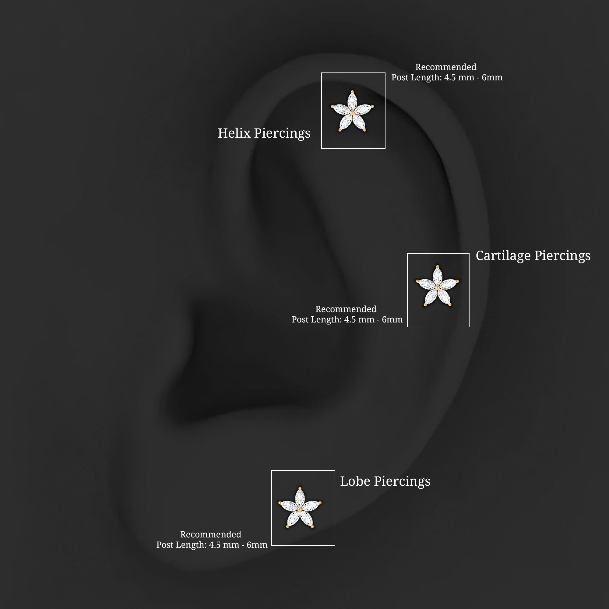 Marquise Cut Moissanite Floral Earring for Cartilage Piercing D-VS1 - Rosec Jewels