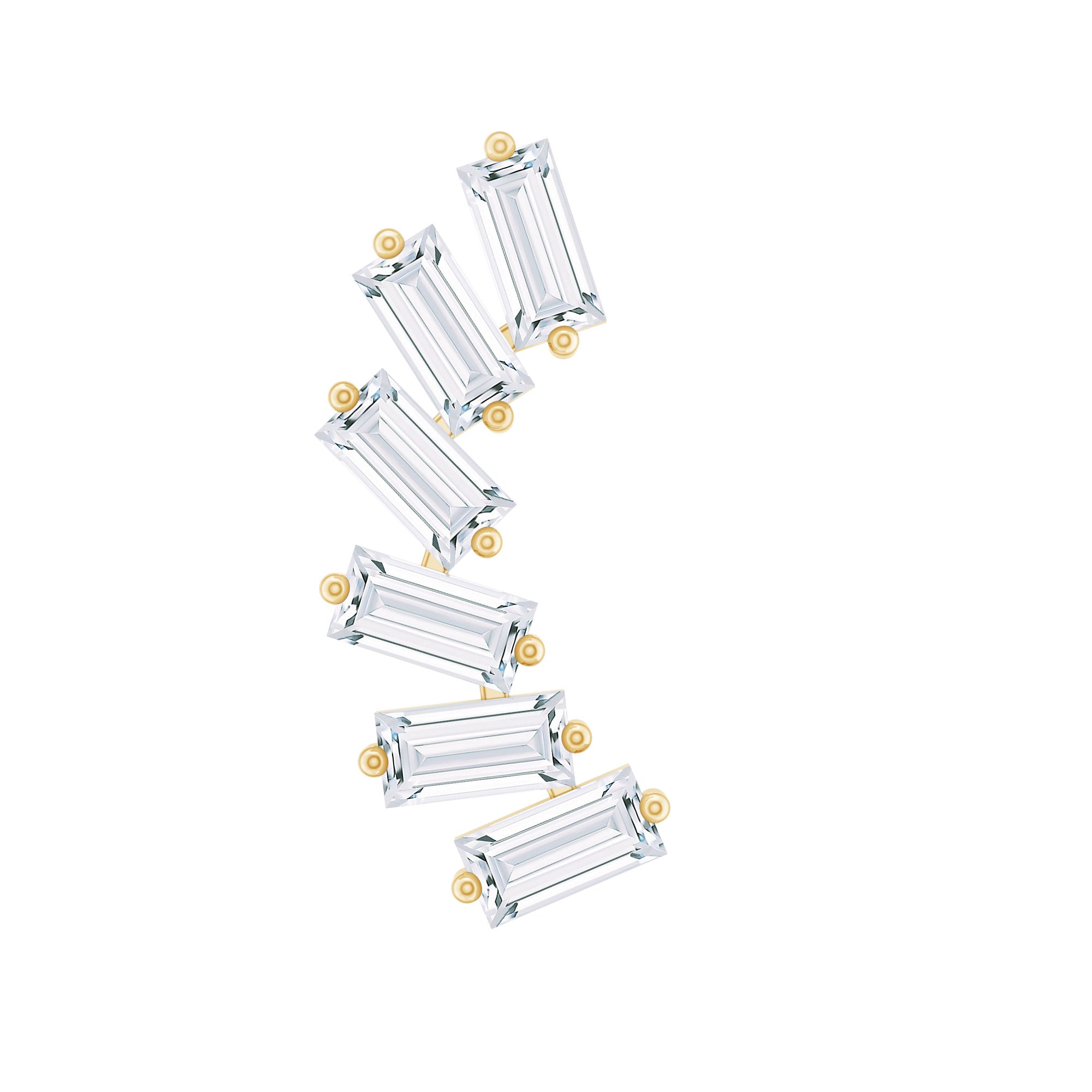 Certified Natural Baguette Diamond Crawler Earring