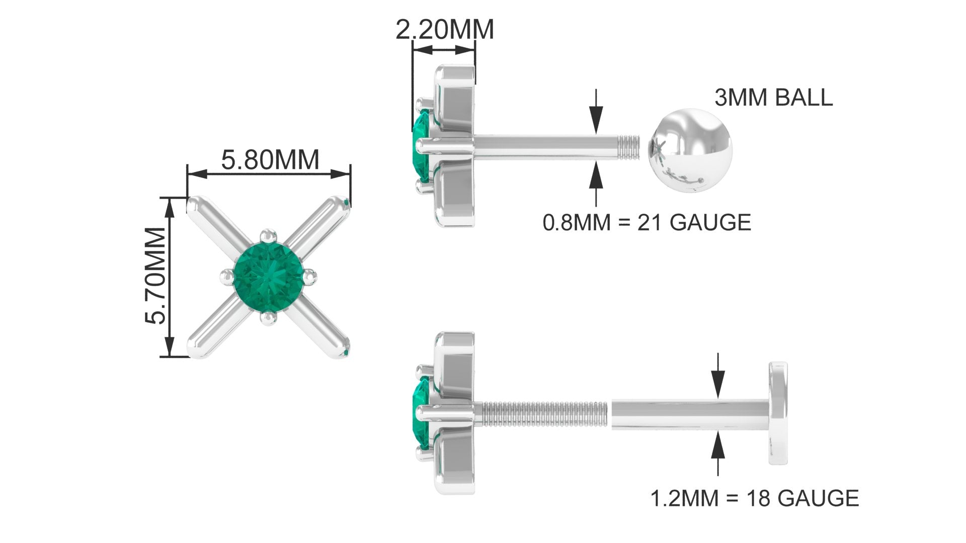 Rosec Jewels-Green Emerald Unique Tragus Earring