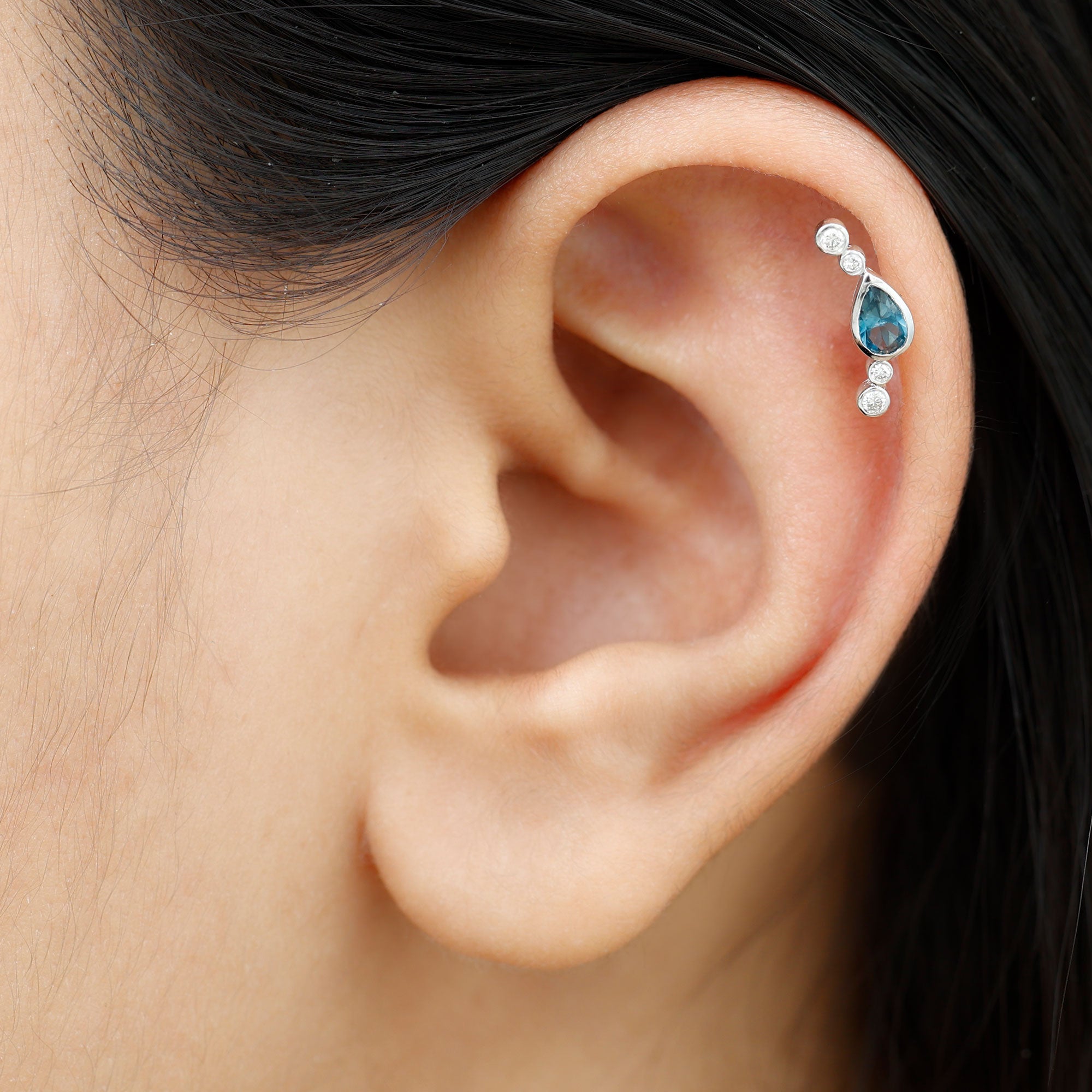 London Blue Topaz Ear Crawler Earring with Diamond AAA - Rosec Jewels