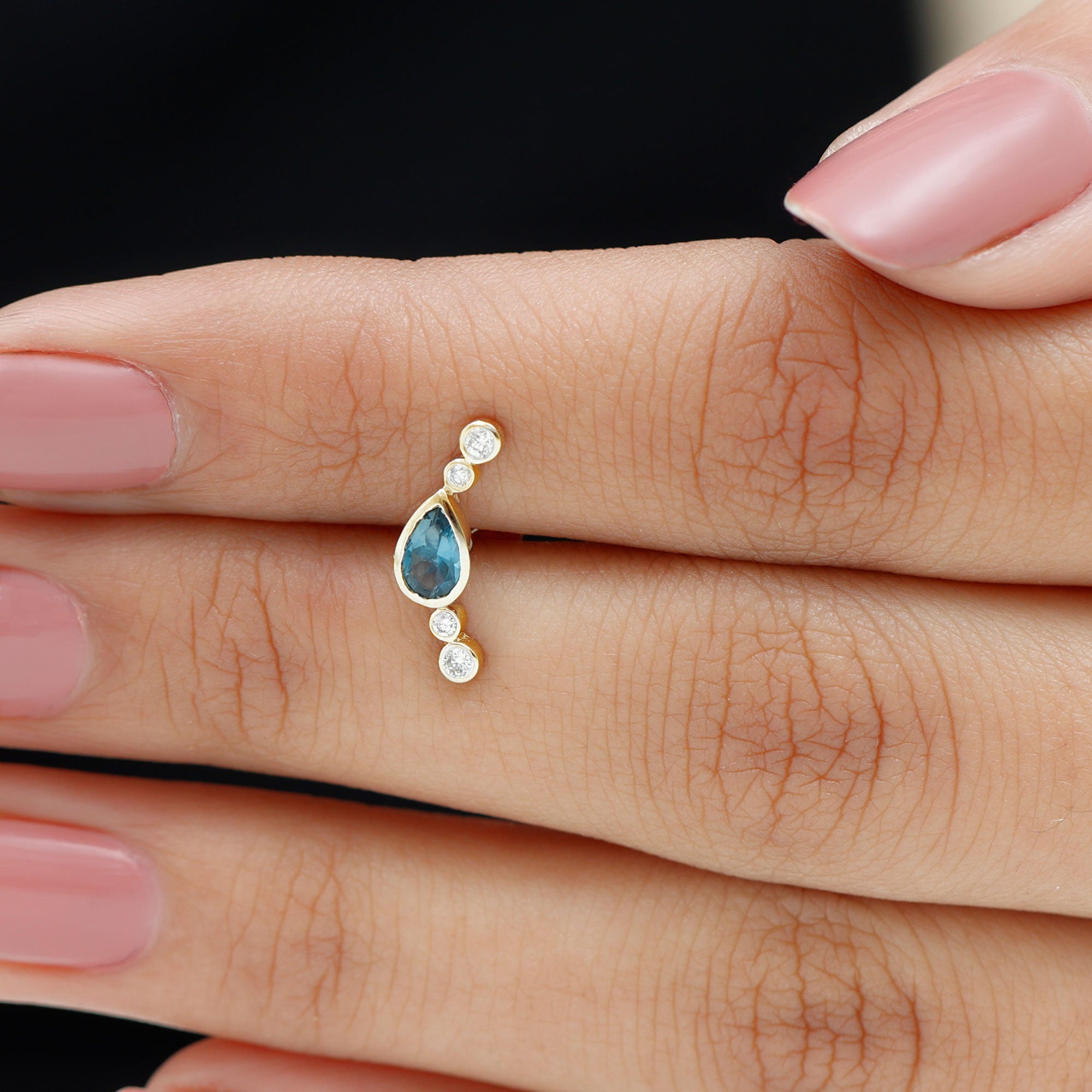 London Blue Topaz Ear Crawler Earring with Diamond AAA - Rosec Jewels
