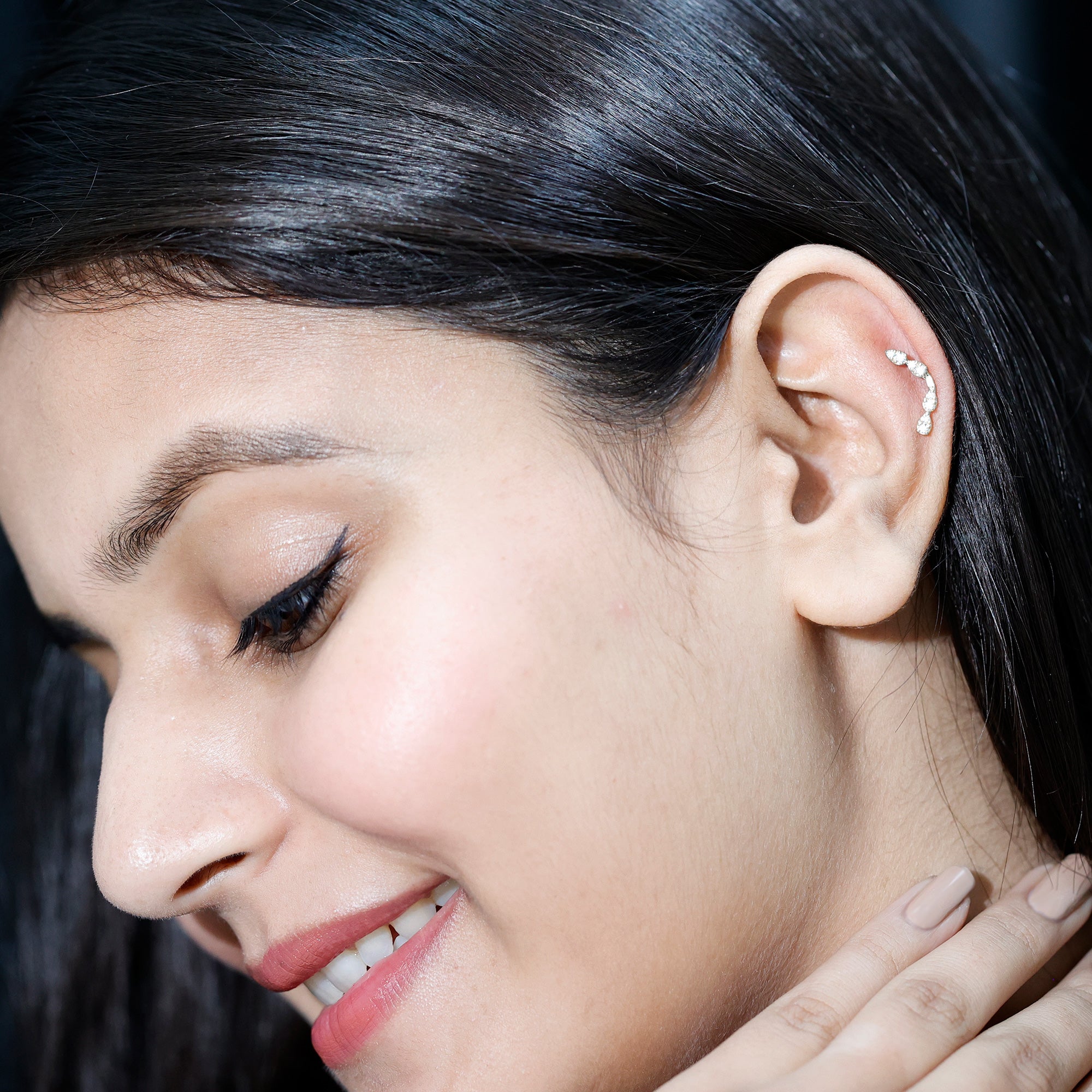 Certified Moissanite Curved Helix Earring for Her D-VS1 - Rosec Jewels