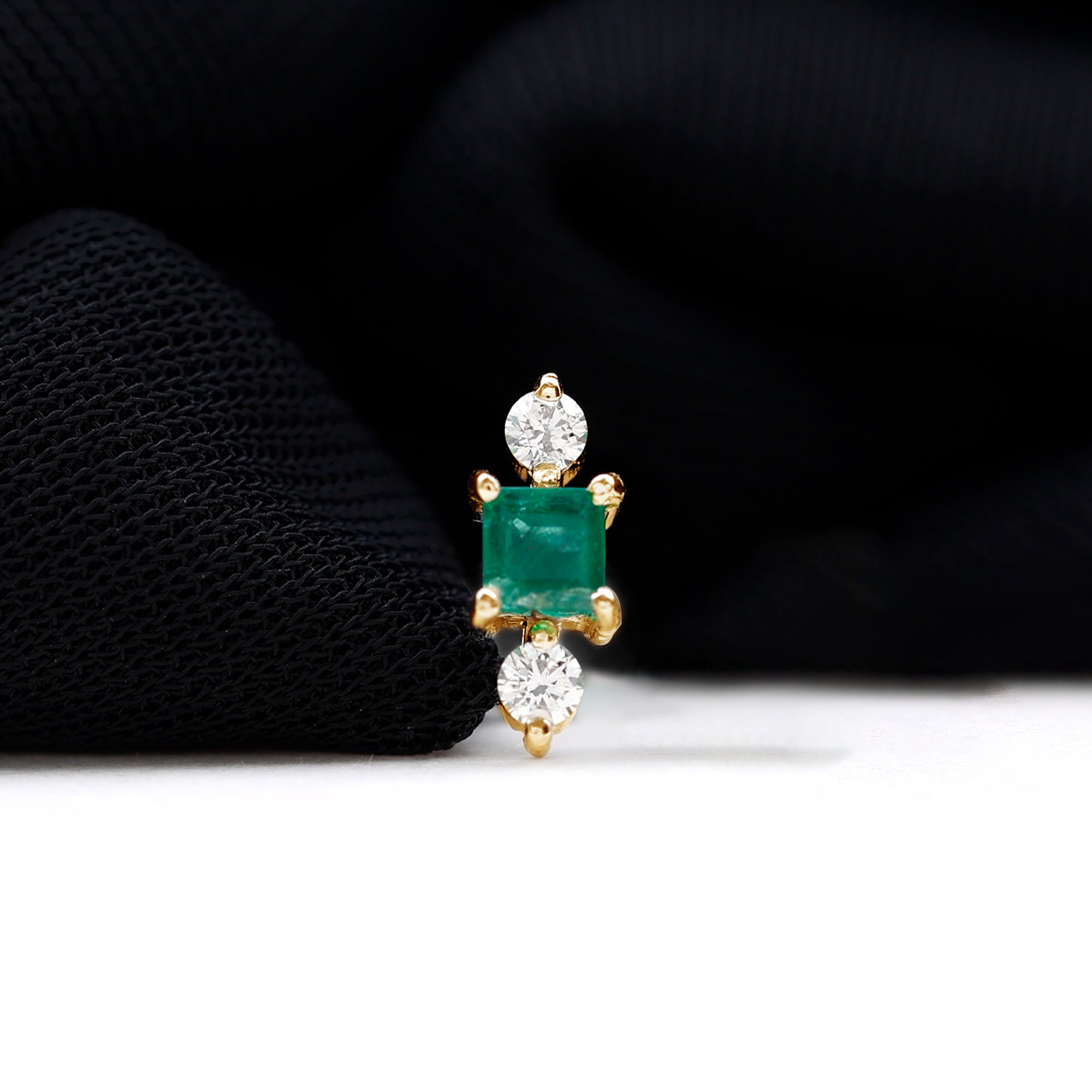 Natural Emerald and Lab Grown Diamond Helix Earring AAA - Rosec Jewels
