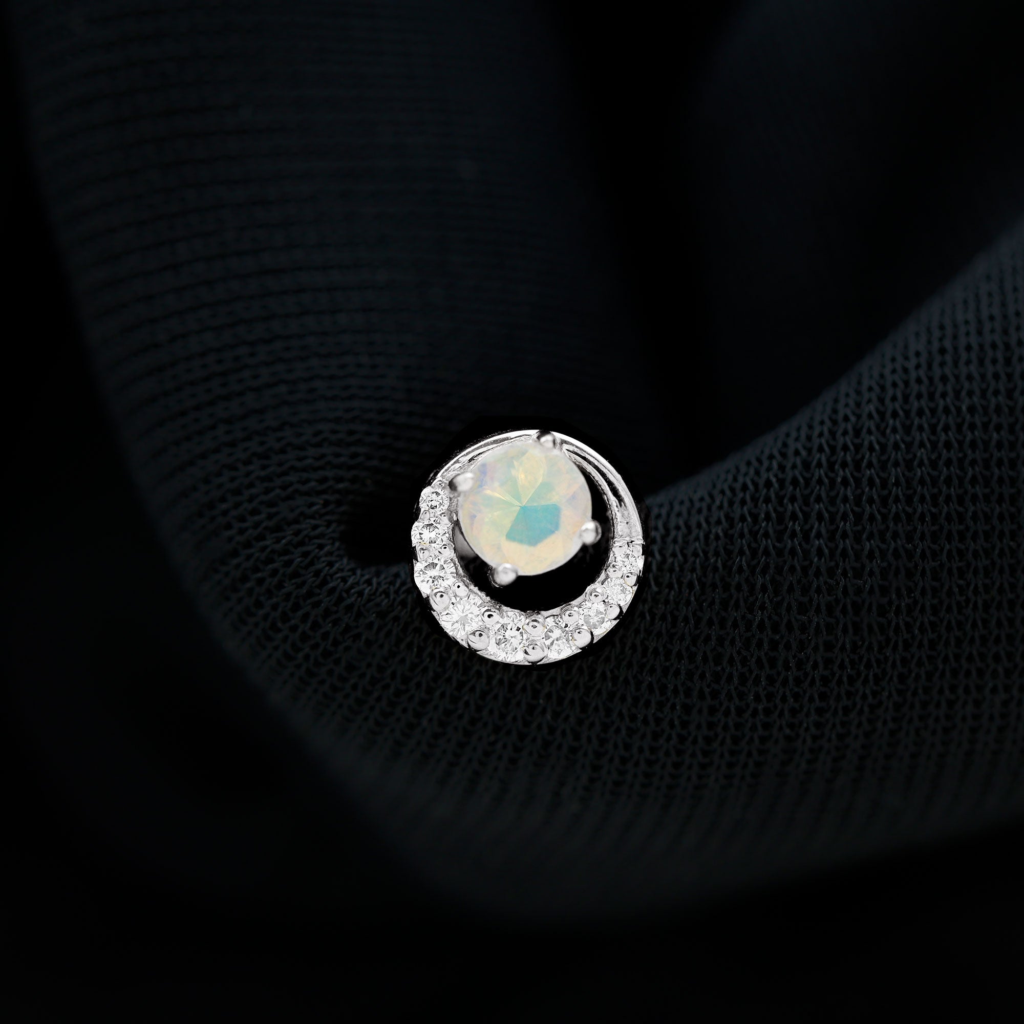 Ethiopian Opal and Diamond Circle Cartilage Earring AAA - Rosec Jewels