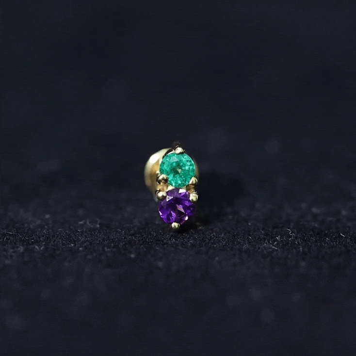 Real Amethyst and Emerald Earring for Helix Piercing AAA - Rosec Jewels