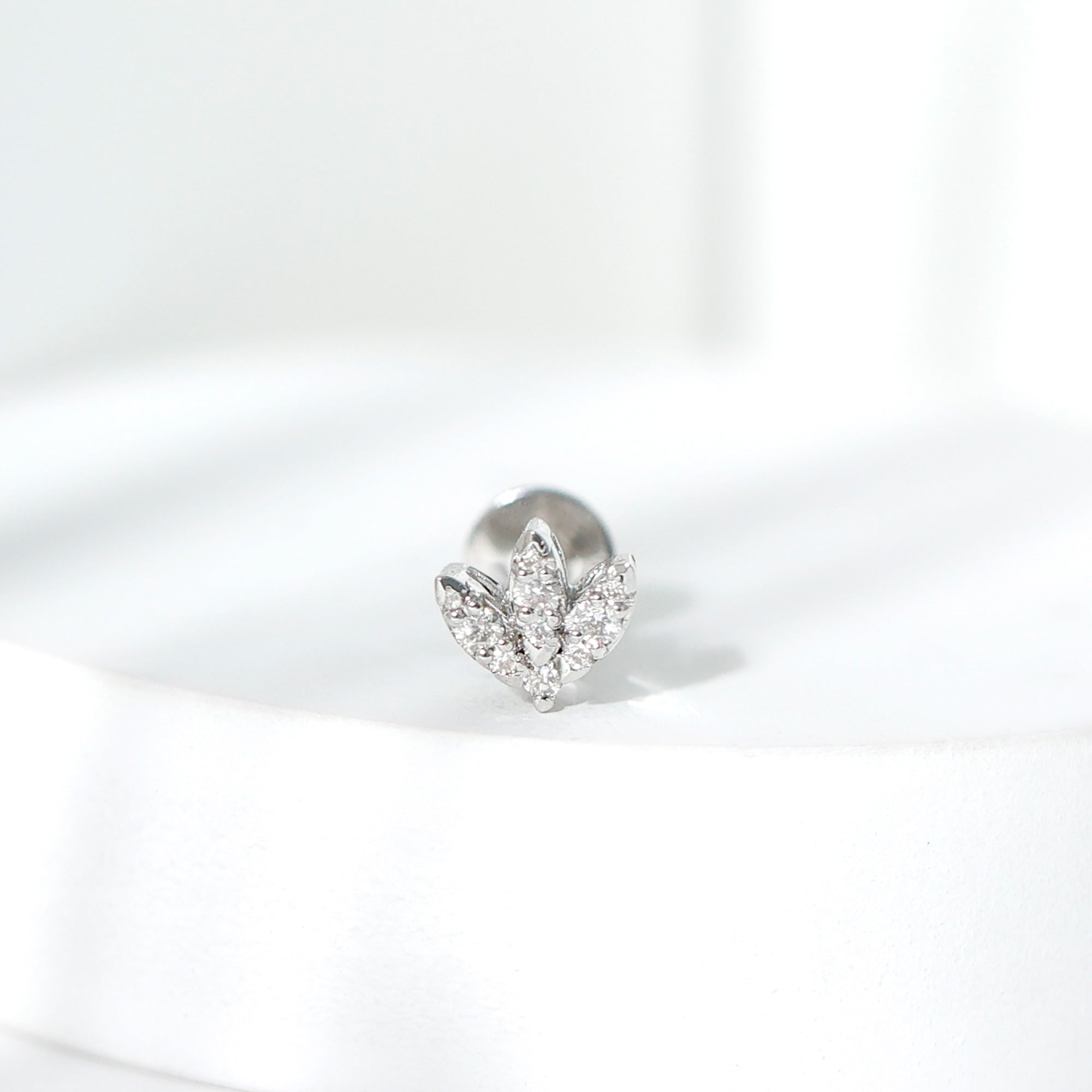 Exquisite Diamond Lotus Flower Earring for Helix Piercing Natural - ( HI-SI ) - Rosec Jewels