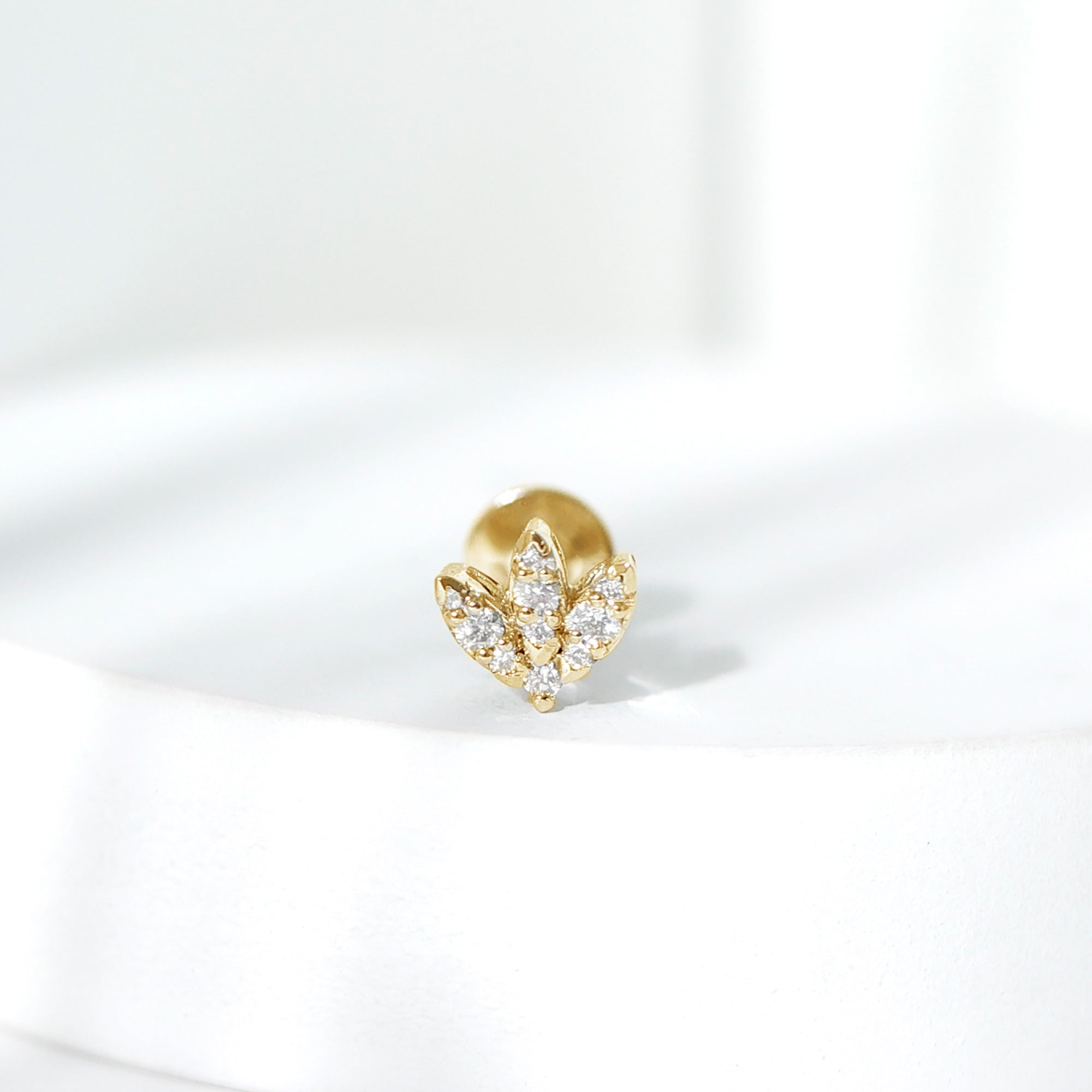 Exquisite Diamond Lotus Flower Earring for Helix Piercing Natural - ( HI-SI ) - Rosec Jewels