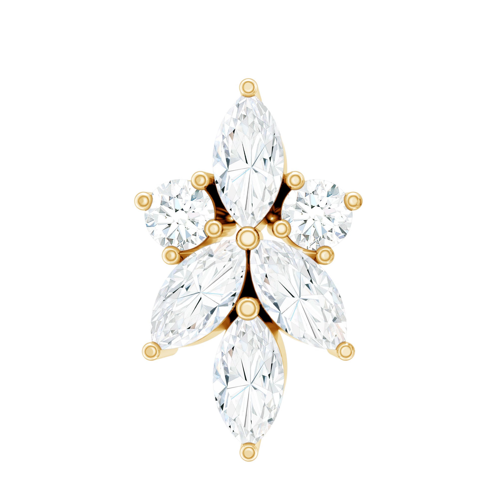 Marquise and Round Moissanite Cluster Floral Earring
