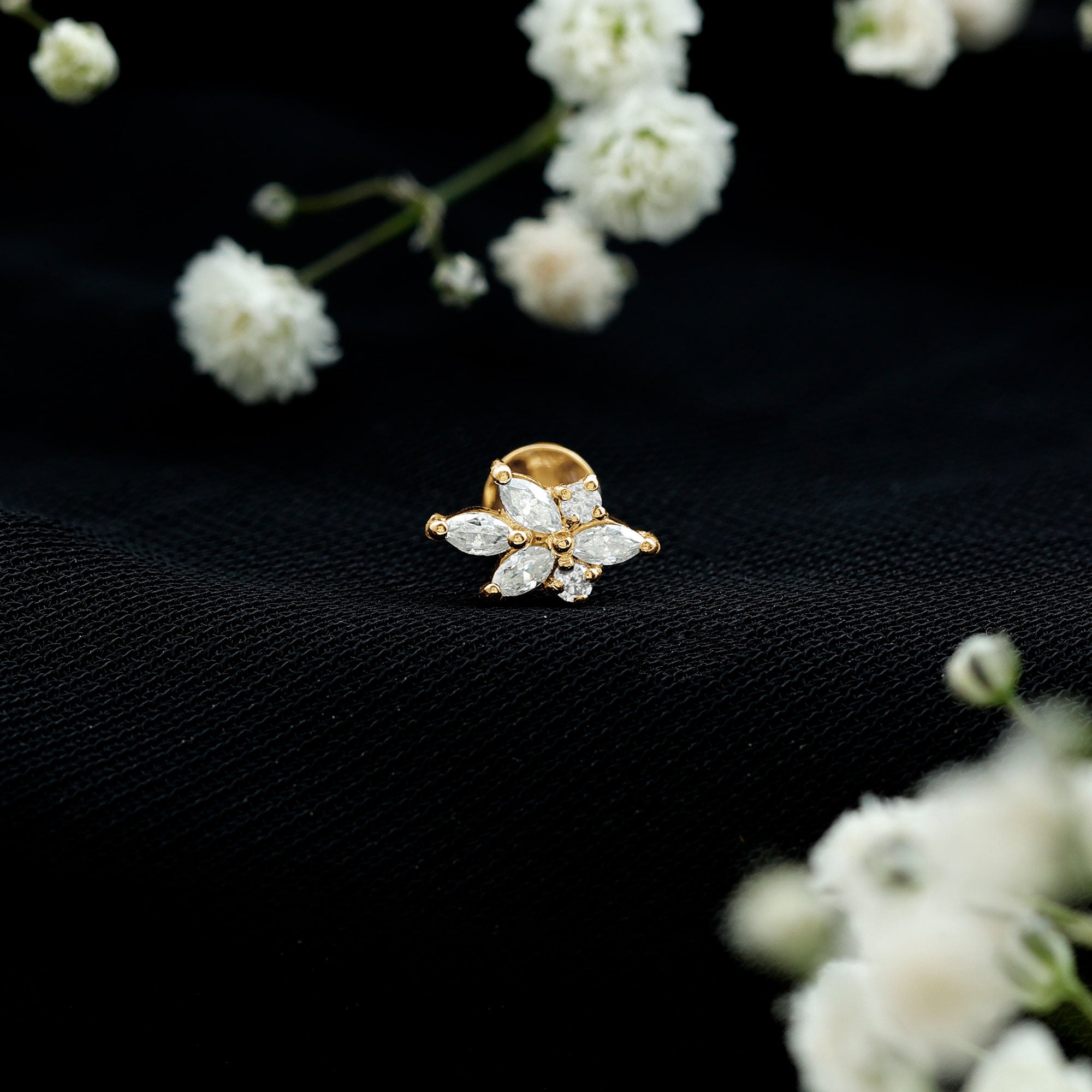 Marquise and Round Moissanite Cluster Floral Earring D-VS1 - Rosec Jewels