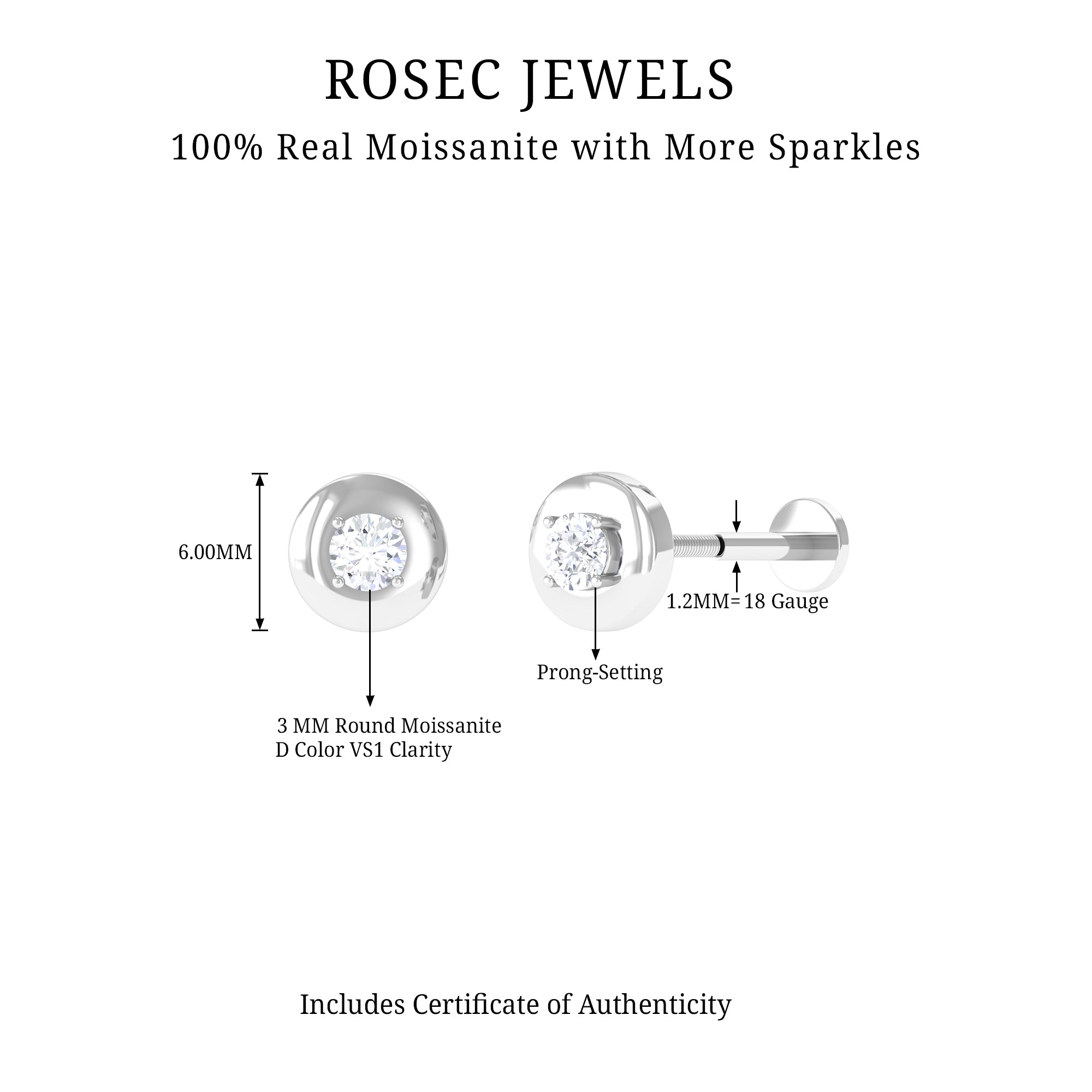 Solitaire Moissanite Circle Cartilage Earring D-VS1 - Rosec Jewels