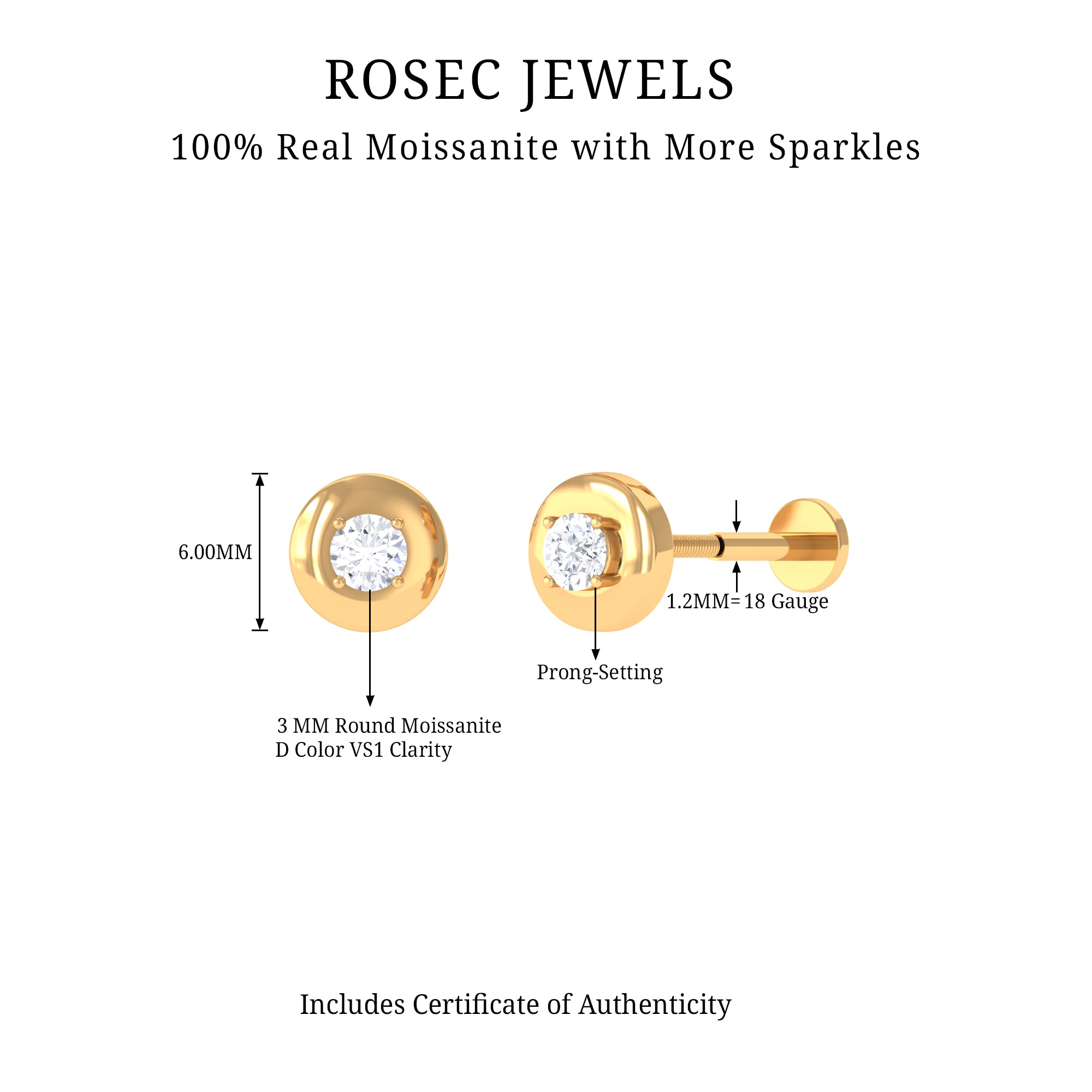 Solitaire Moissanite Circle Cartilage Earring D-VS1 - Rosec Jewels