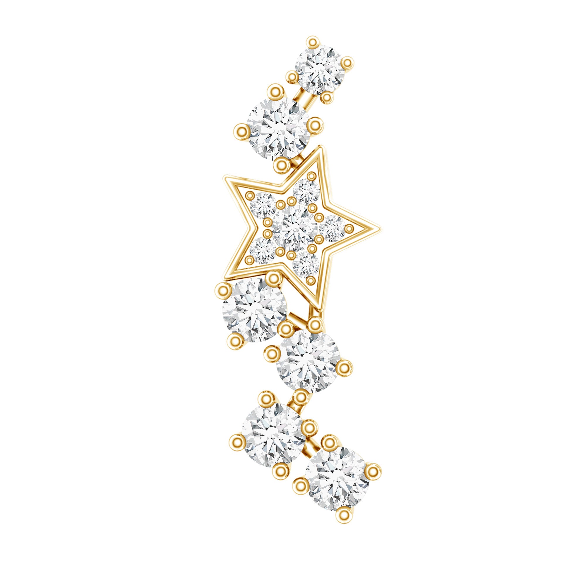 Moissanite Star Crawler Earring for Helix Piercing D-VS1 - Rosec Jewels
