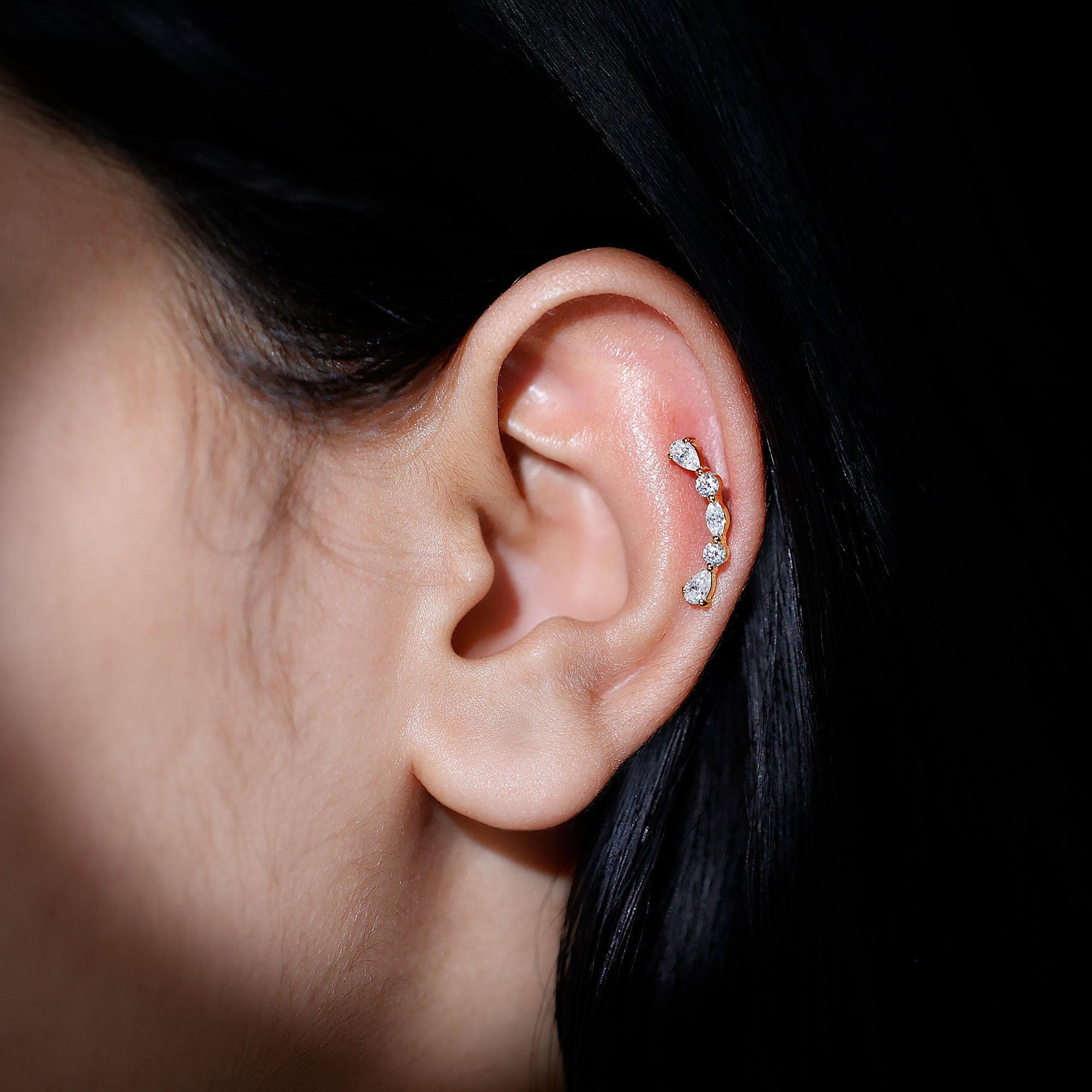 Certified Moissanite Curved Crawler Earring for Helix Piercing D-VS1 - Rosec Jewels