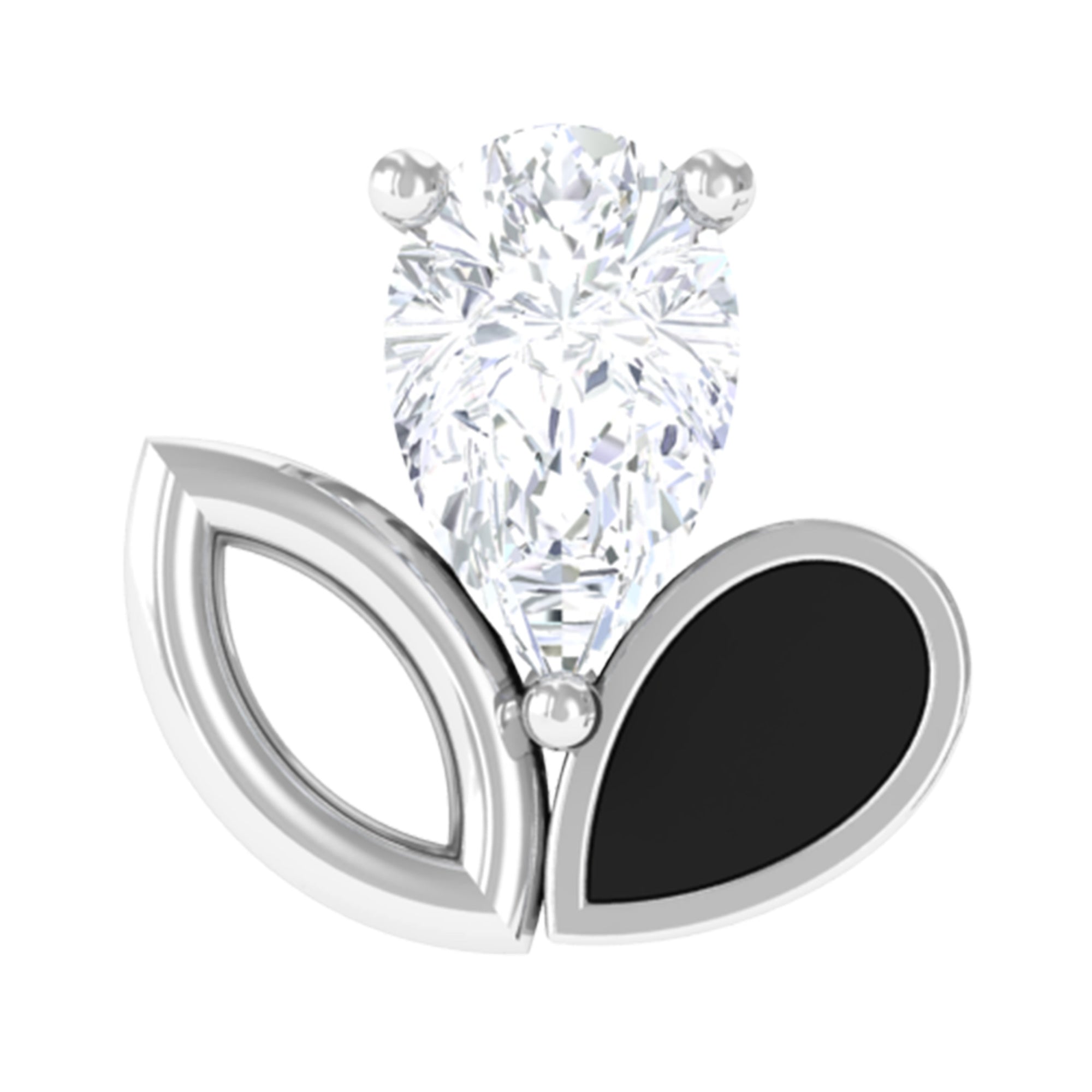 Pear Cut Moissanite Cartilage Earring with Black Enamel D-VS1 - Rosec Jewels