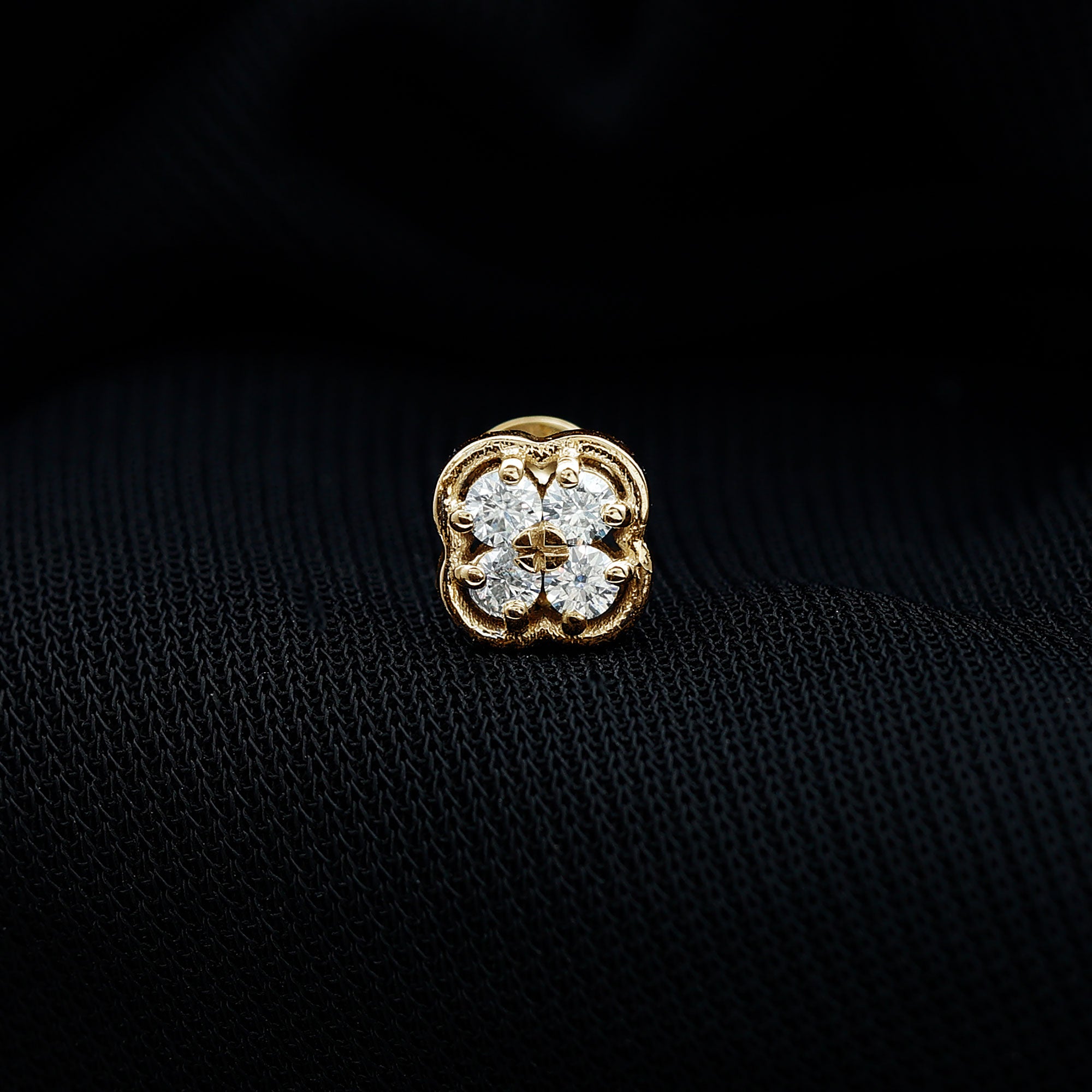 Moissanite Cluster Clover Earring for Helix Piercing D-VS1 - Rosec Jewels
