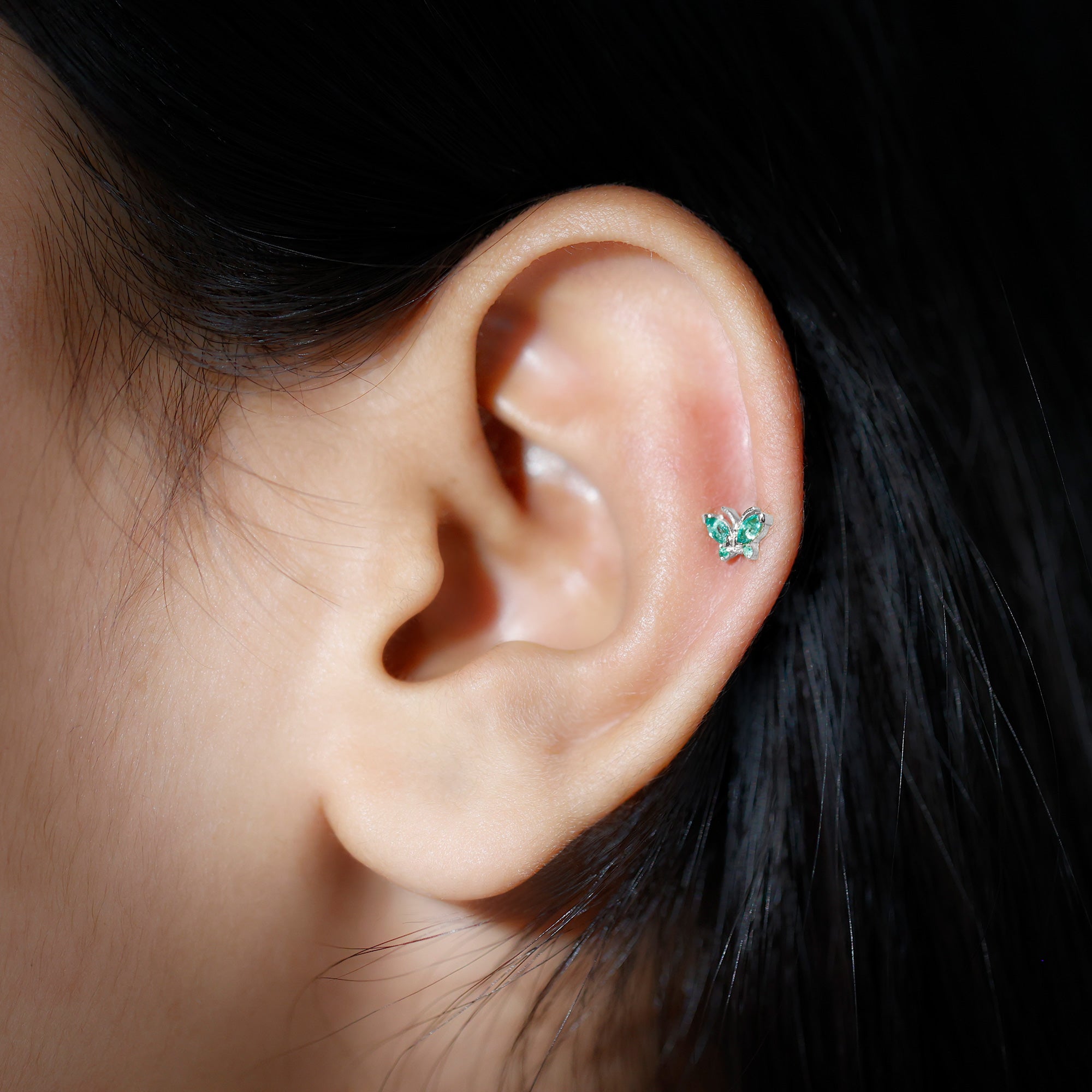 Natural Emerald Butterfly Earring for Cartilage Piercing AAA - Rosec Jewels