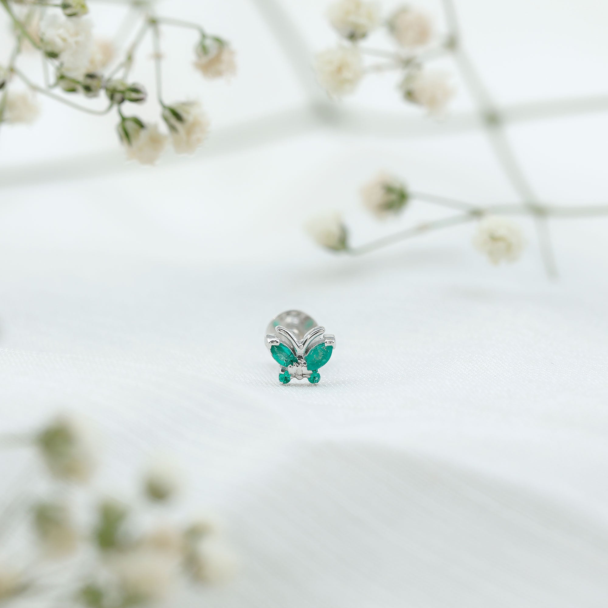 Natural Emerald Butterfly Earring for Cartilage Piercing AAA - Rosec Jewels