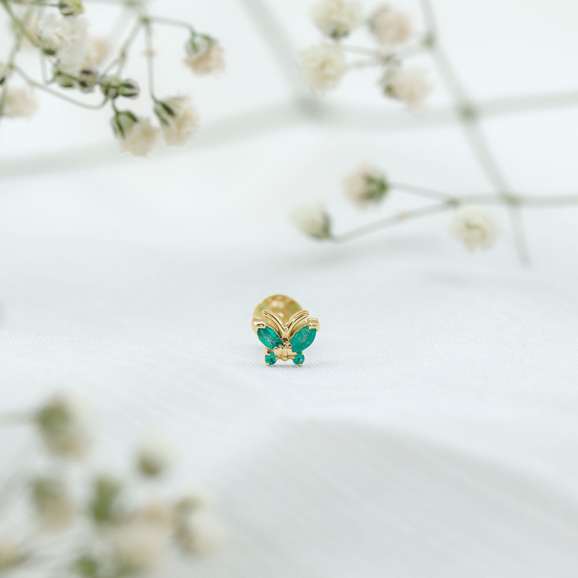 Natural Emerald Butterfly Earring for Cartilage Piercing AAA - Rosec Jewels