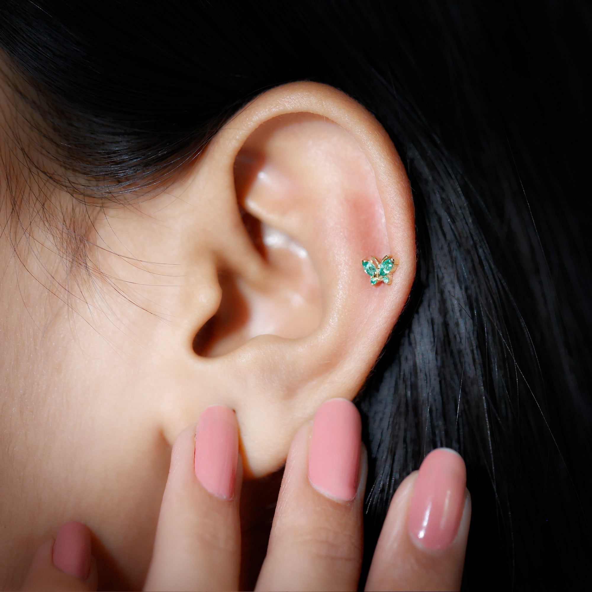 Natural Emerald Butterfly Earring for Cartilage Piercing AAA - Rosec Jewels
