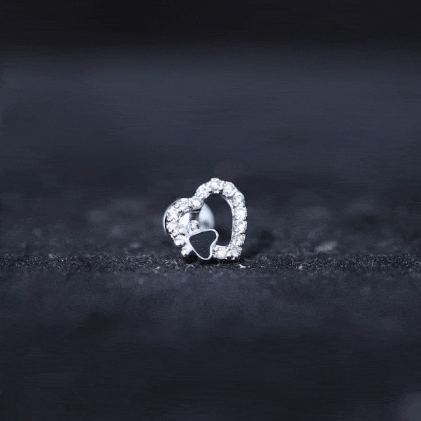 Certified Moissanite Paw and Heart Cartilage Earring with Enamel D-VS1 - Rosec Jewels