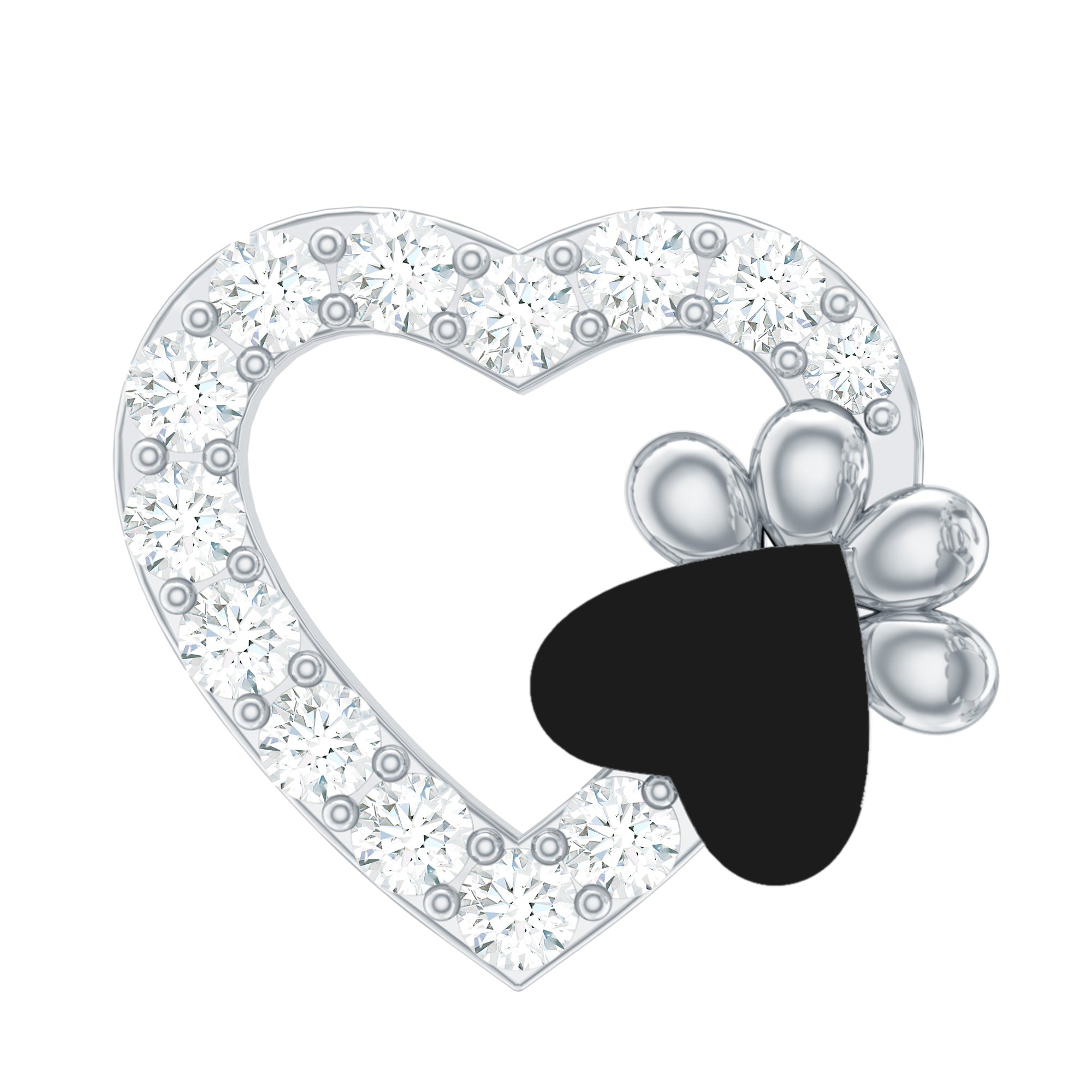 Certified Moissanite Paw and Heart Cartilage Earring with Enamel D-VS1 - Rosec Jewels