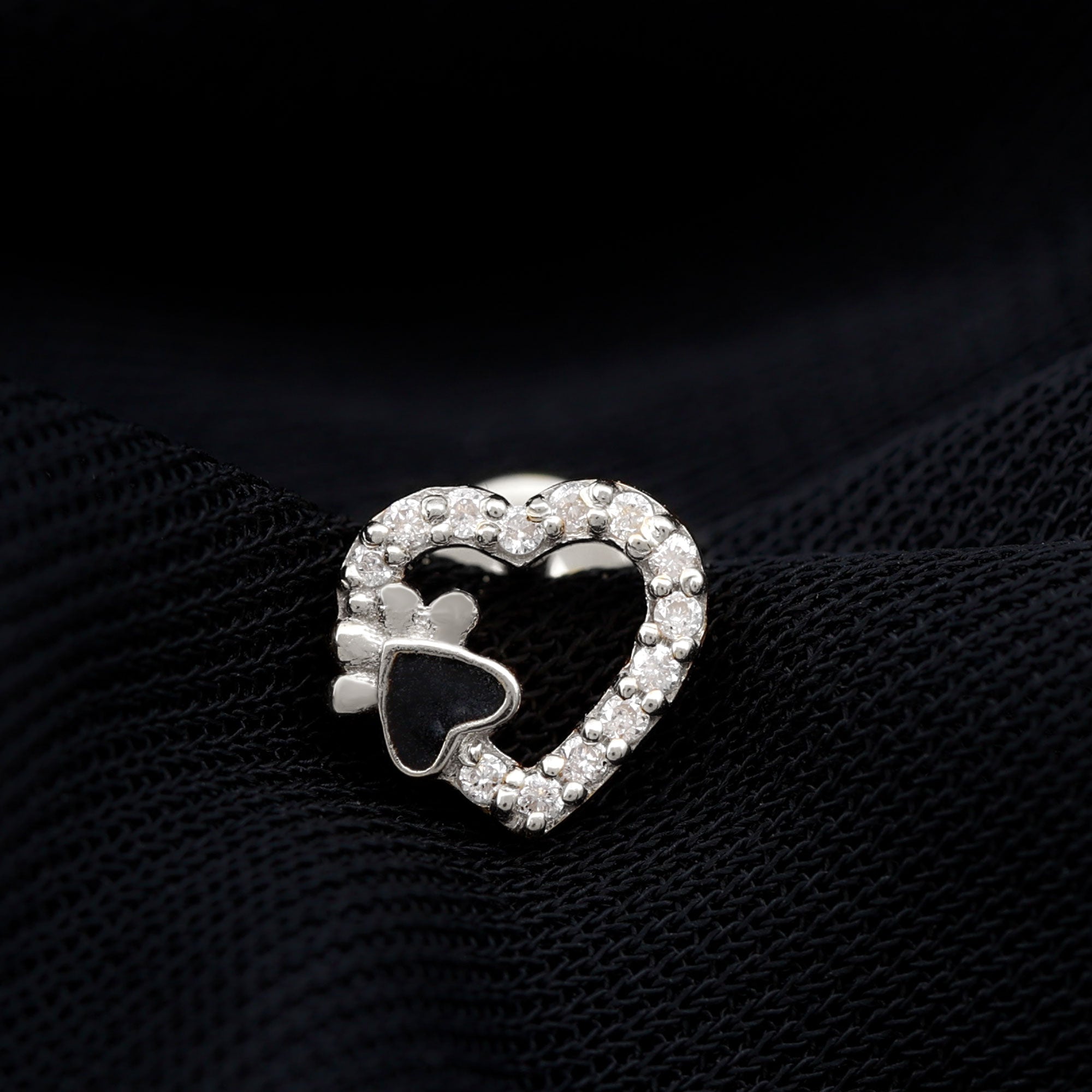 Certified Moissanite Paw and Heart Cartilage Earring with Enamel D-VS1 - Rosec Jewels