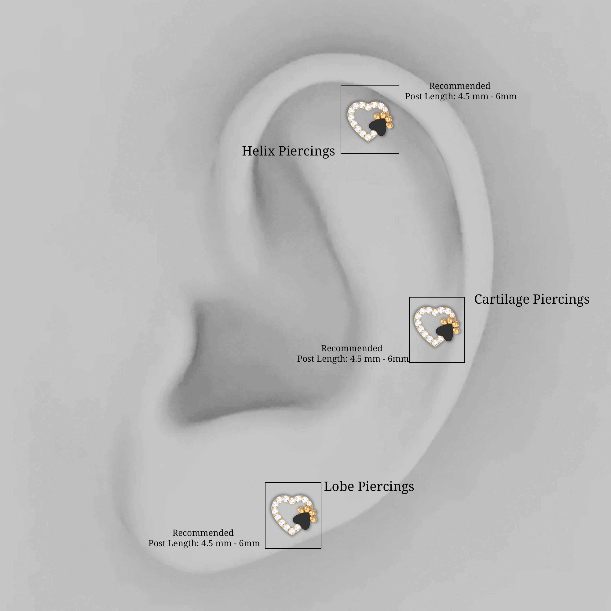 Certified Moissanite Paw and Heart Cartilage Earring with Enamel D-VS1 - Rosec Jewels
