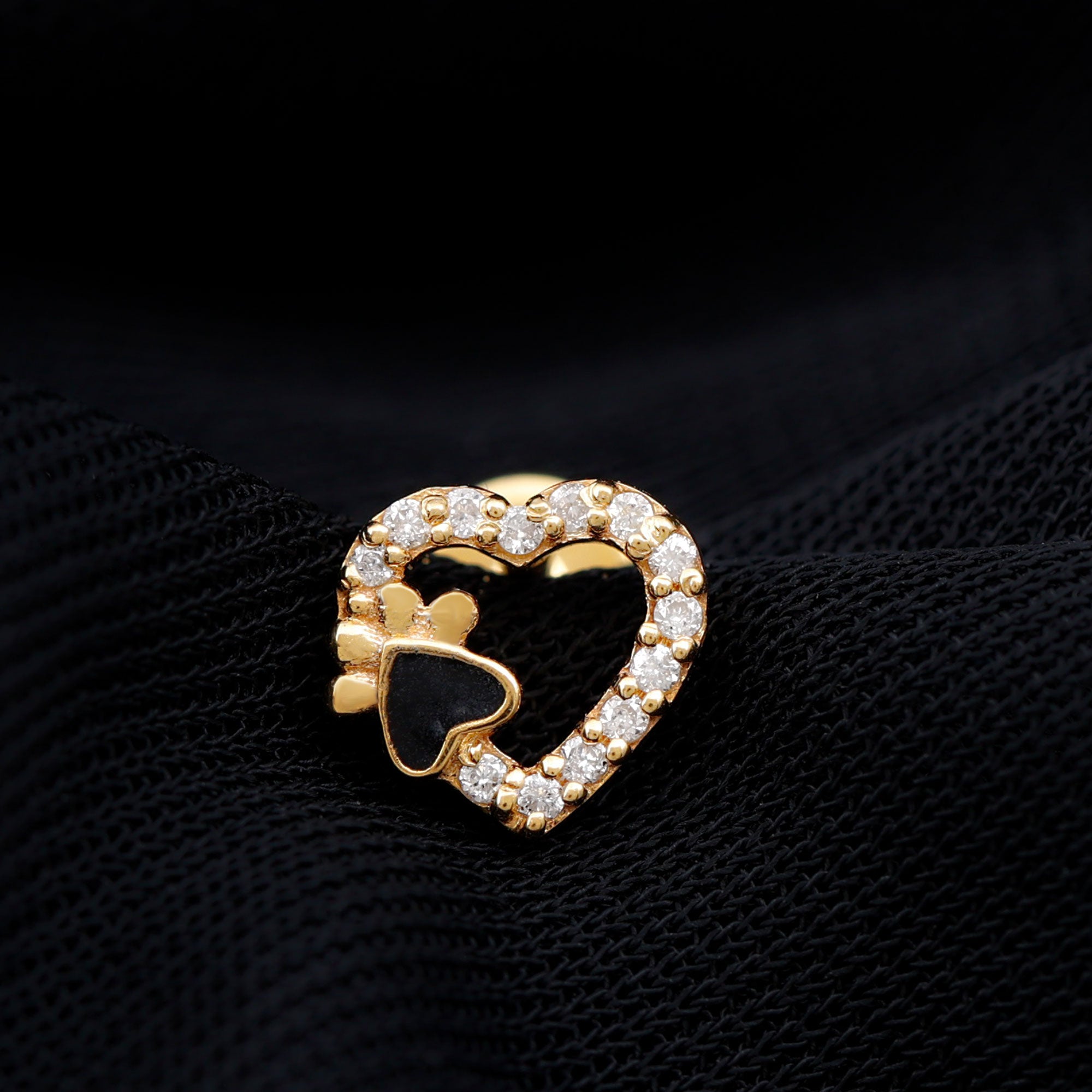 Certified Moissanite Paw and Heart Cartilage Earring with Enamel D-VS1 - Rosec Jewels
