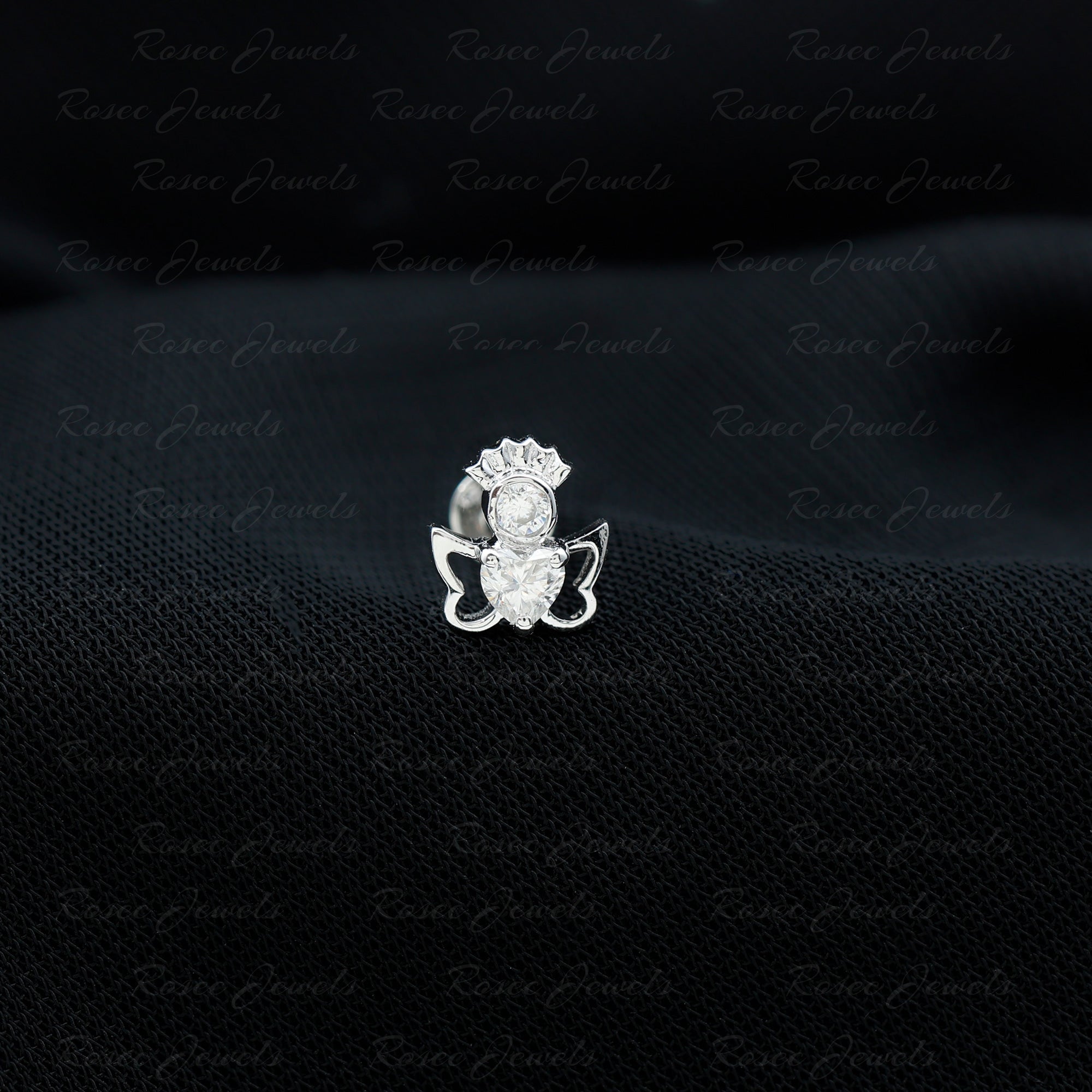 Heart Shape Moissanite Angel Earring for Upper Lobe Piercing D-VS1 - Rosec Jewels