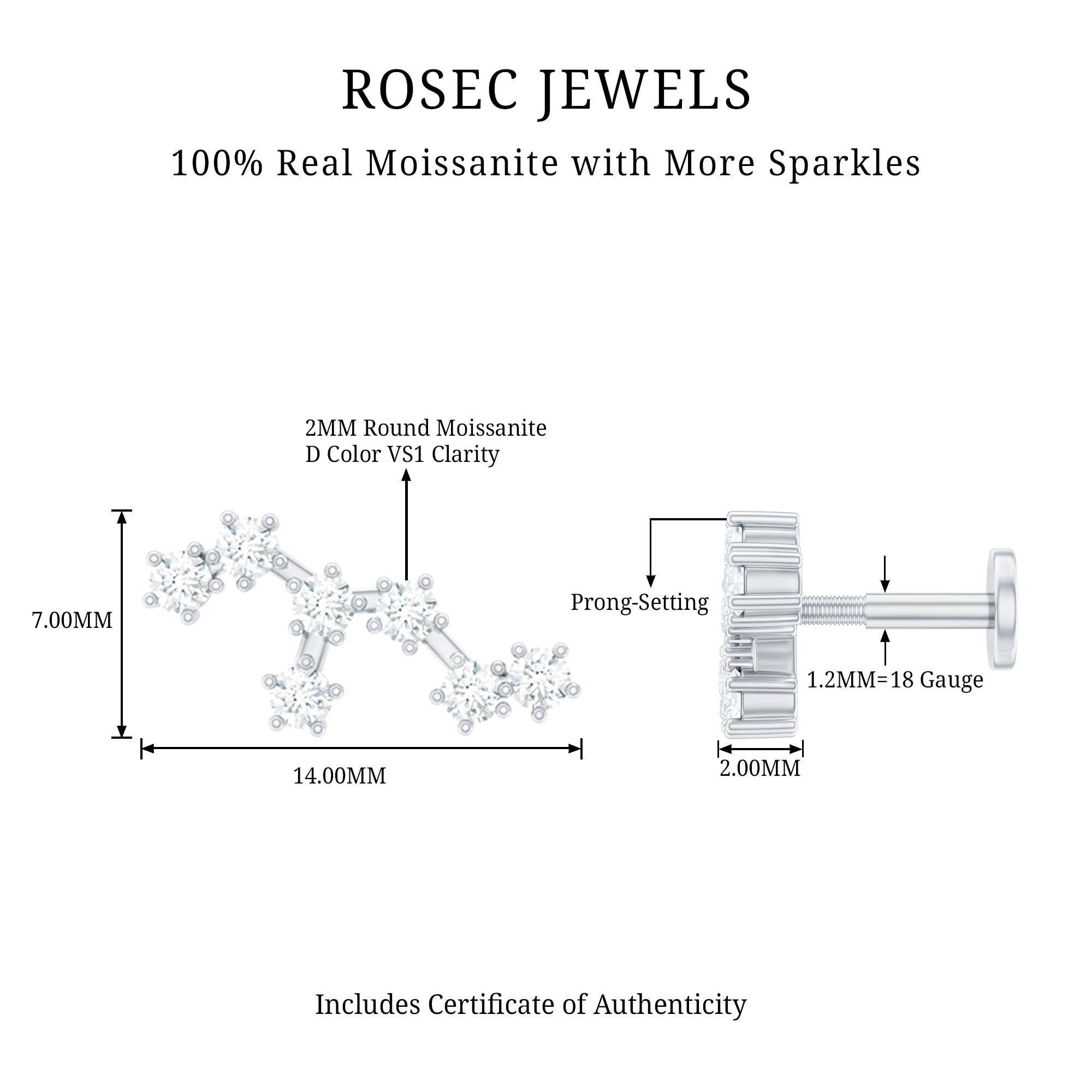 Certified Moissanite Leo Zodiac Ear Climber Earring D-VS1 - Rosec Jewels