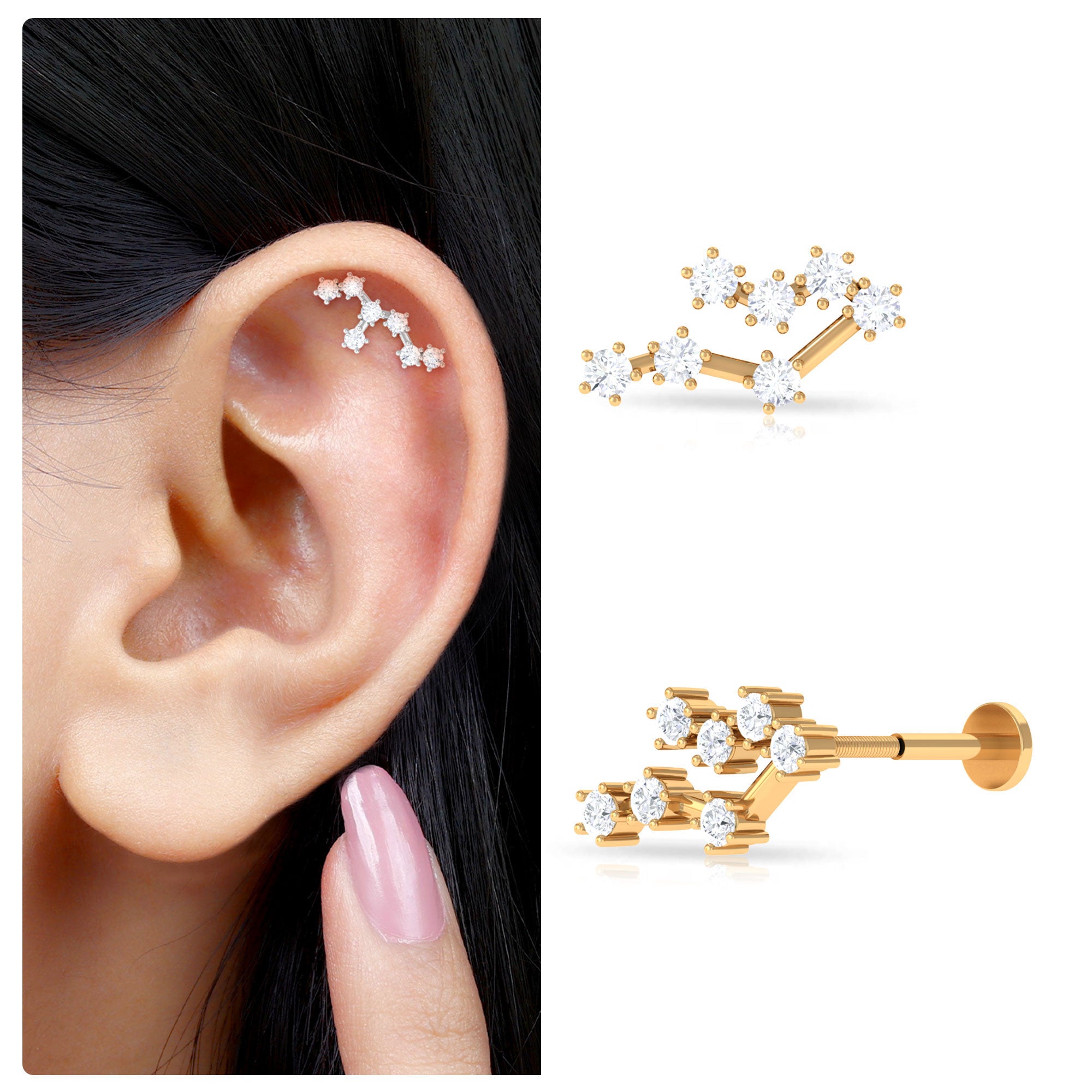 Certified Moissanite Leo Zodiac Ear Climber Earring D-VS1 - Rosec Jewels