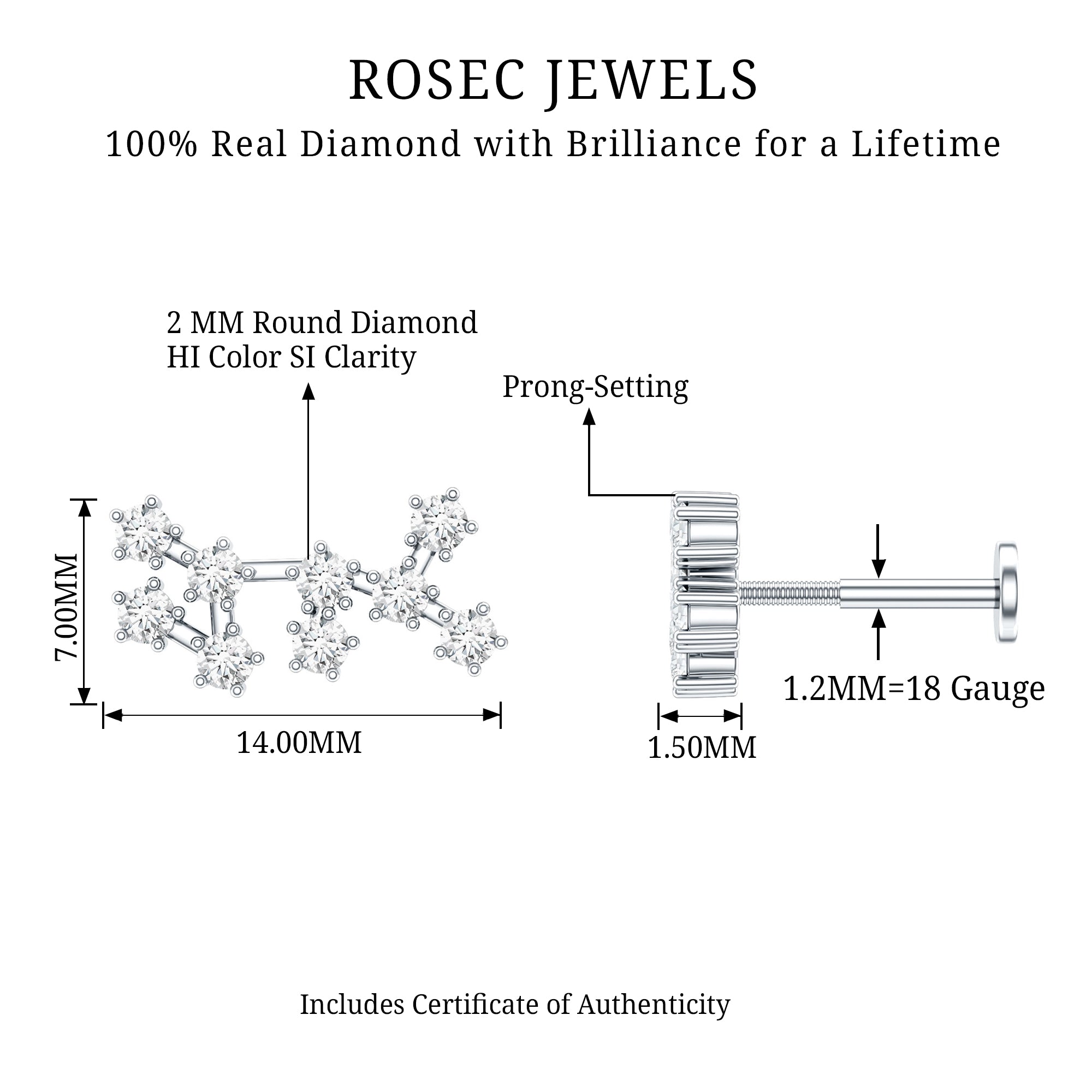 Diamond Sagittarius Zodiac Earring for Helix Piercing Natural - ( HI-SI ) - Rosec Jewels