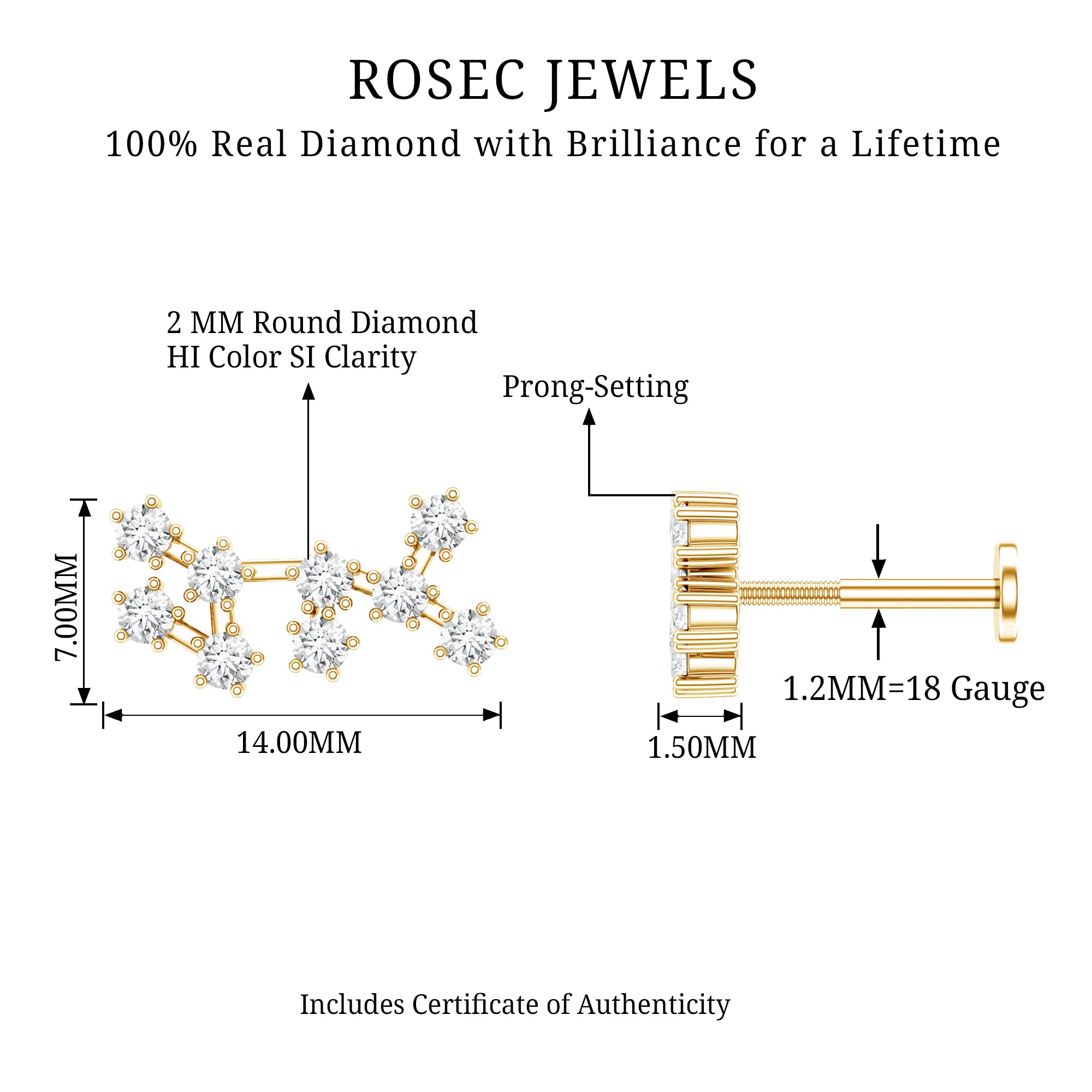 Diamond Sagittarius Zodiac Earring for Helix Piercing Natural - ( HI-SI ) - Rosec Jewels